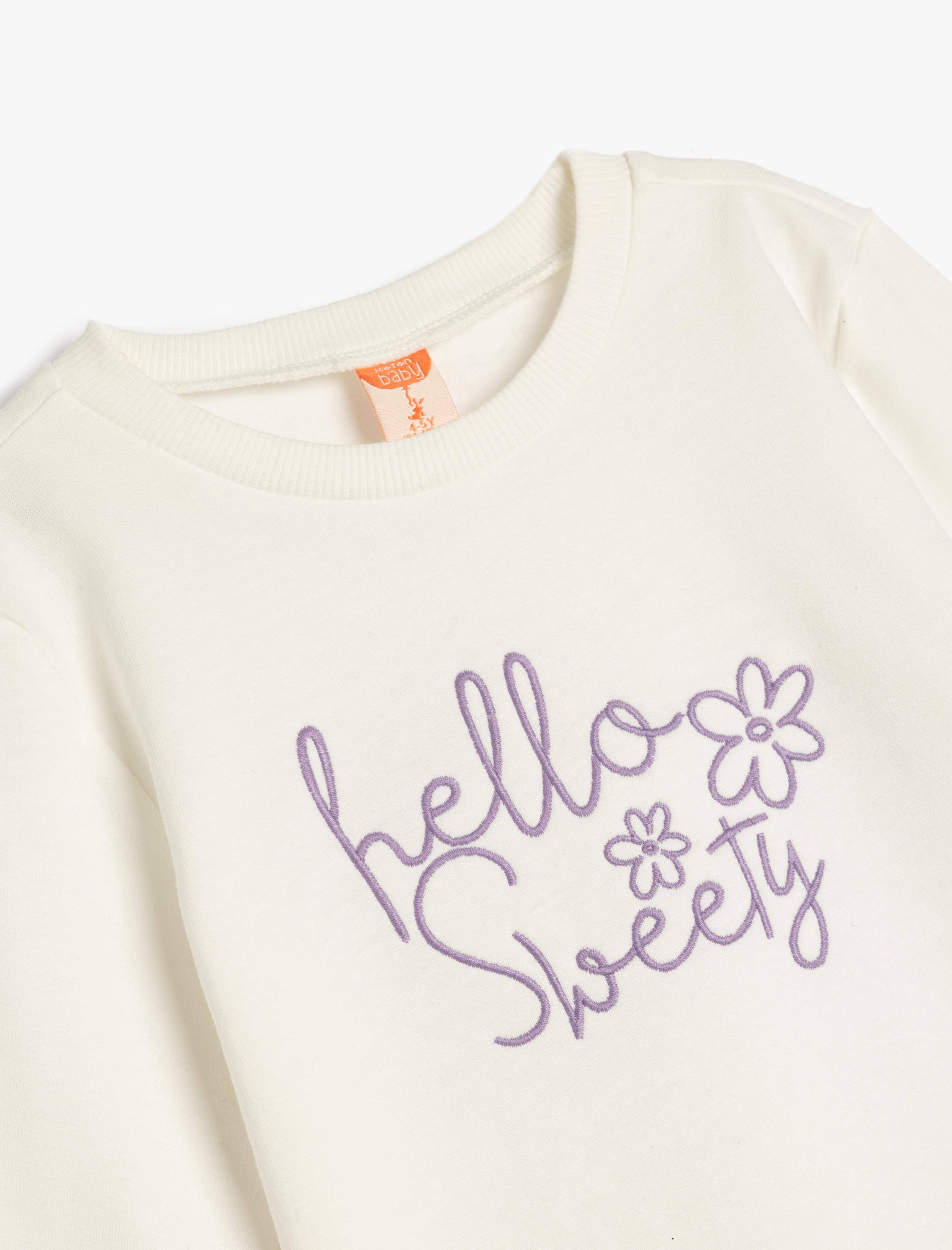  Kız Bebek Nakış Detaylı Uzun Kollu Pamuklu Şardonlu Basic Sweatshirt