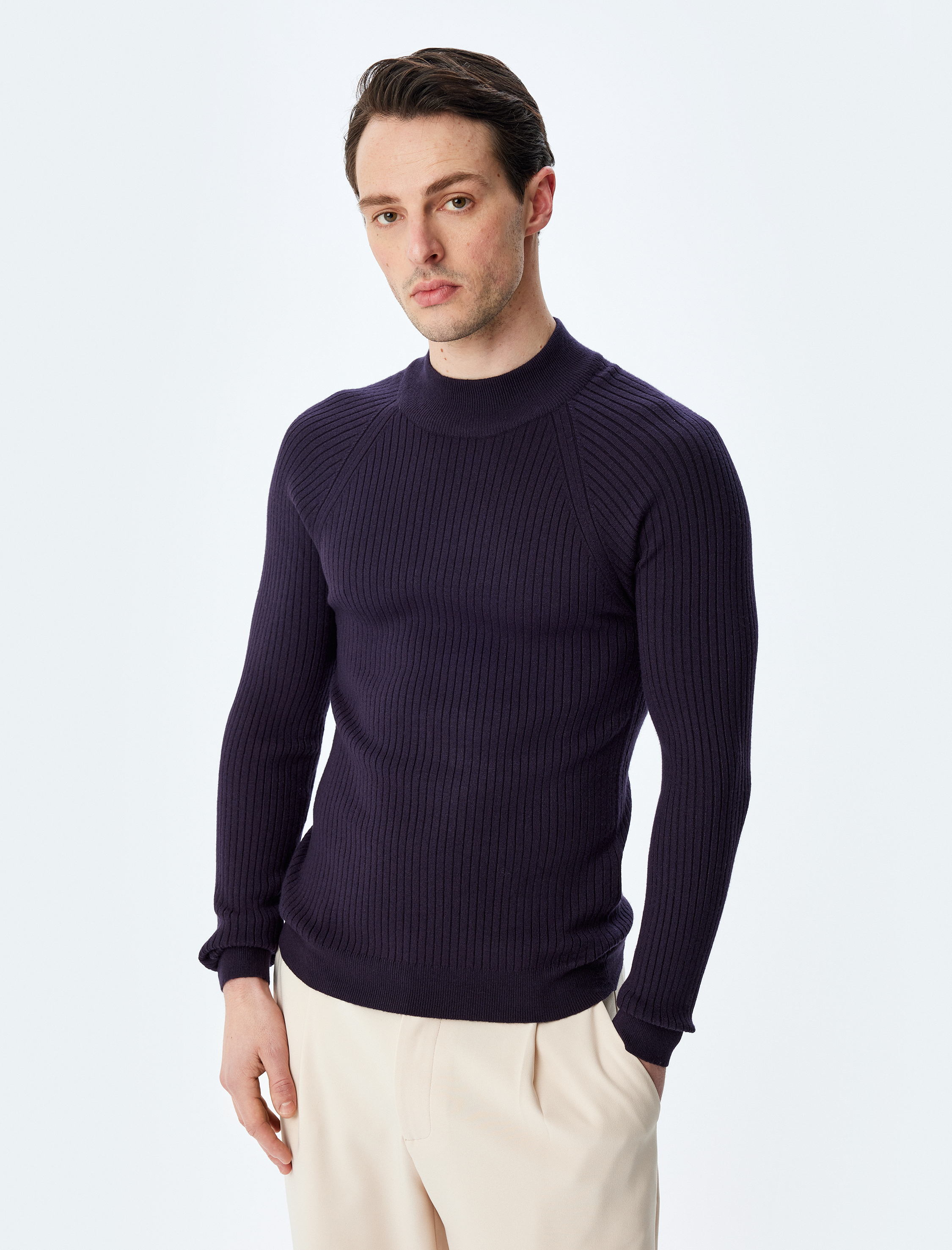   Yarım Balıkçı Yaka Kazak Triko Basic Uzun Kollu