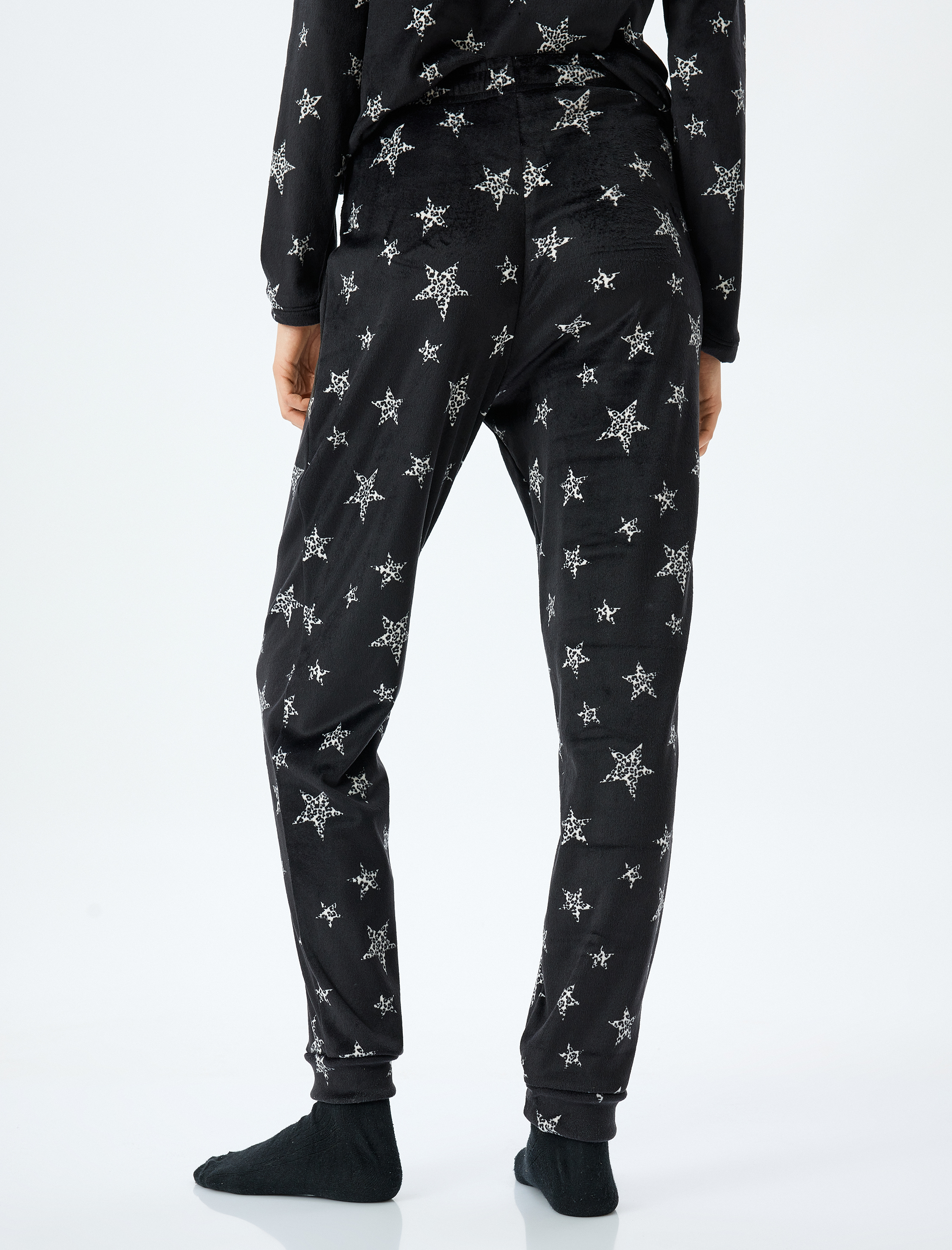   Yıldız Desenli Rahat Kalıp Uzun Kollu Polar Kadife Pijama Altı