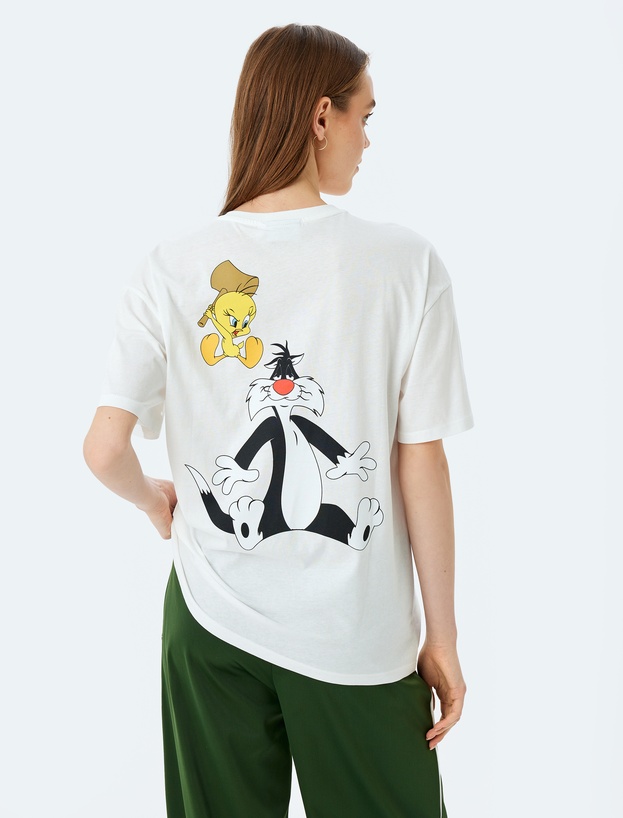 Looney Tunes Lisanslı Tweety Baskılı Oversize Pamuklu Tişört_3