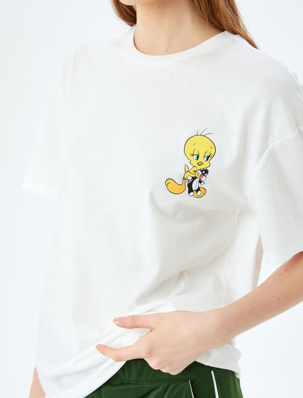 Looney Tunes Lisanslı Tweety Baskılı Oversize Pamuklu Tişört_4