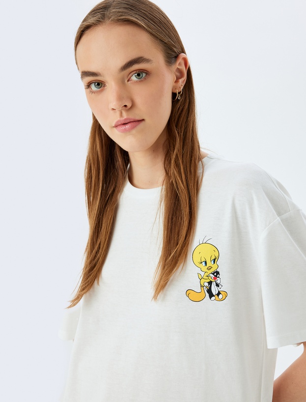 Looney Tunes Lisanslı Tweety Baskılı Oversize Pamuklu Tişört_0