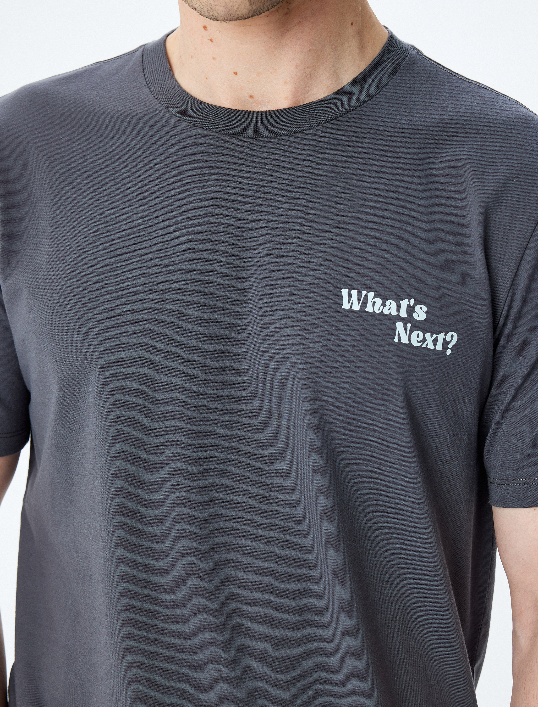   Slogan Baskılı Bisiklet Yaka Kısa Kollu Pamuklu Slim Fit Tişört