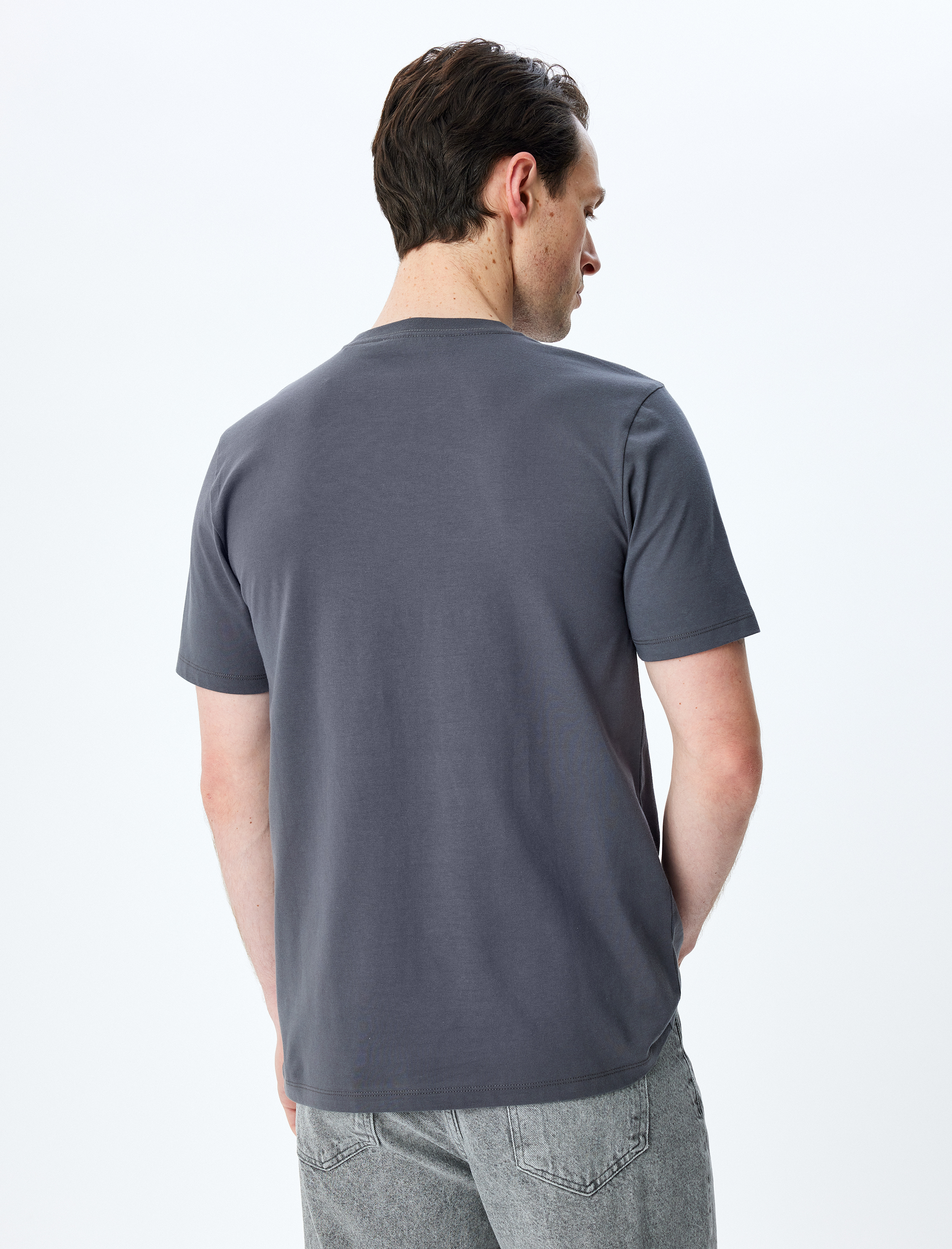   Slogan Baskılı Bisiklet Yaka Kısa Kollu Pamuklu Slim Fit Tişört