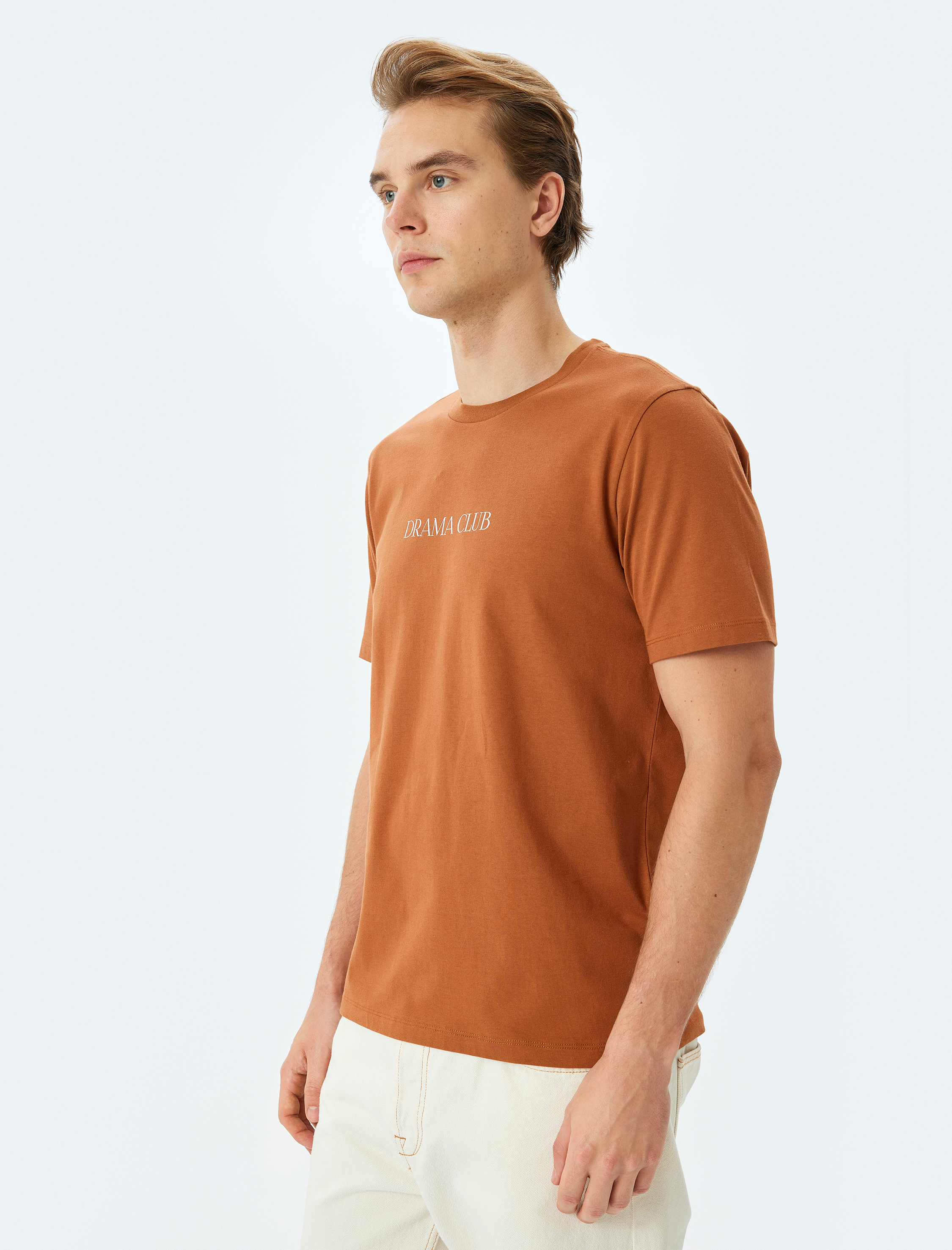   Bisiklet Yaka Regular Fit Pamuklu Kısa Kollu Slogan Baskılı Tişört