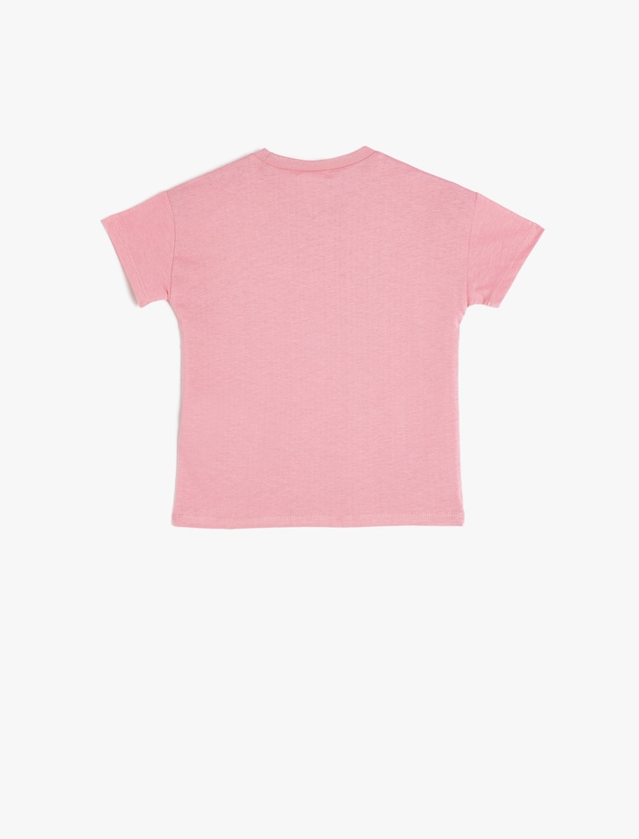 Kız Bebek Çiçek İşlemeli Kısa Kollu Pamuklu Basic Tişört