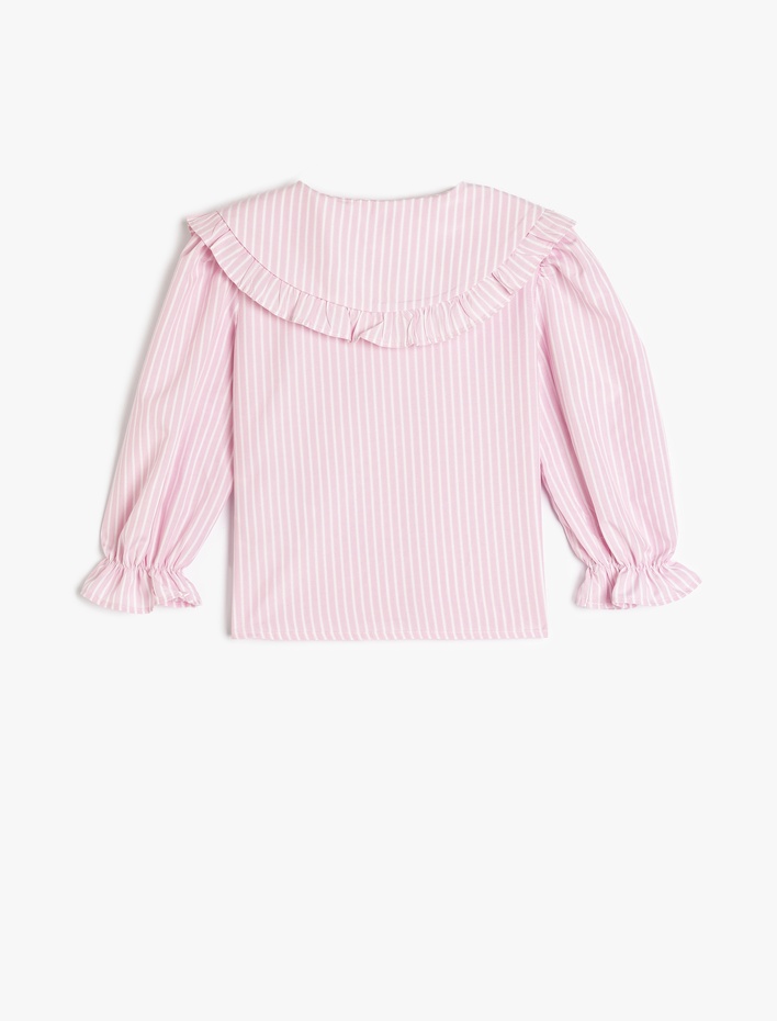 Kız Bebek Fırfır Detaylı Bebe Yaka Uzun Kollu Gömlek