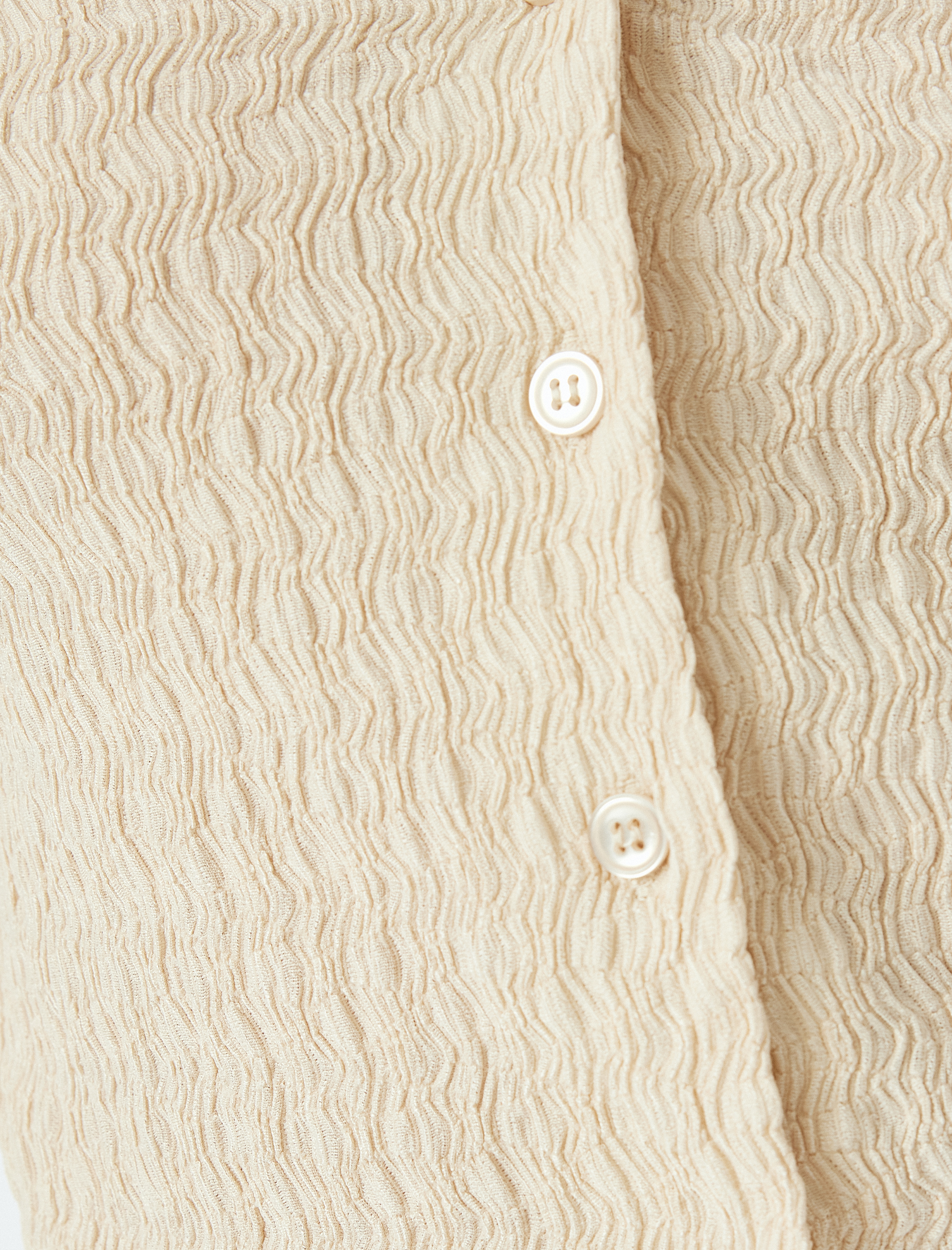   Düğmeli Gömlek Yaka Dokulu Kısa Kollu Bluz Bürümcük