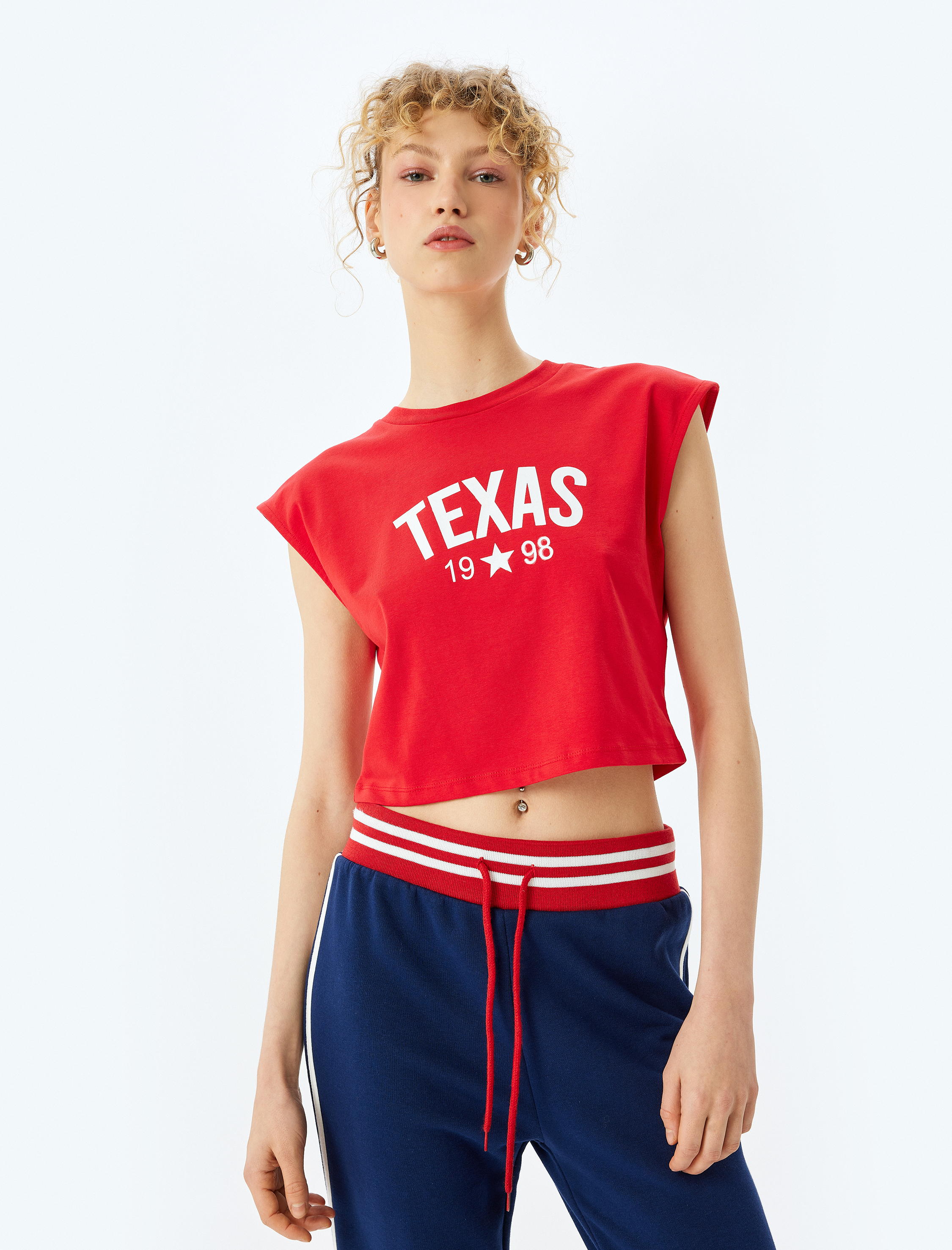 Slogan Baskılı Kolsuz Crop Bisiklet Yaka Tişört