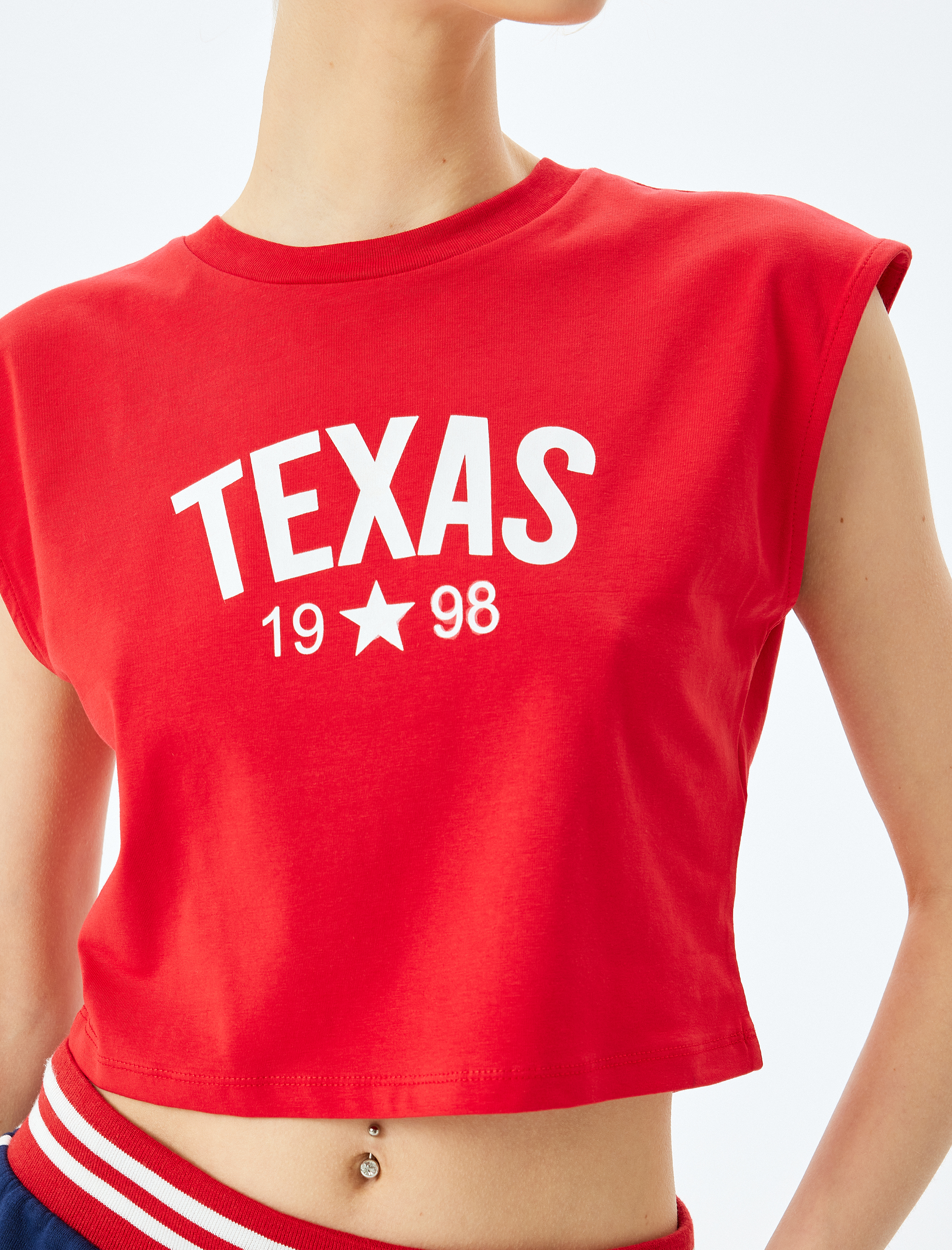 Slogan Baskılı Kolsuz Crop Bisiklet Yaka Tişört