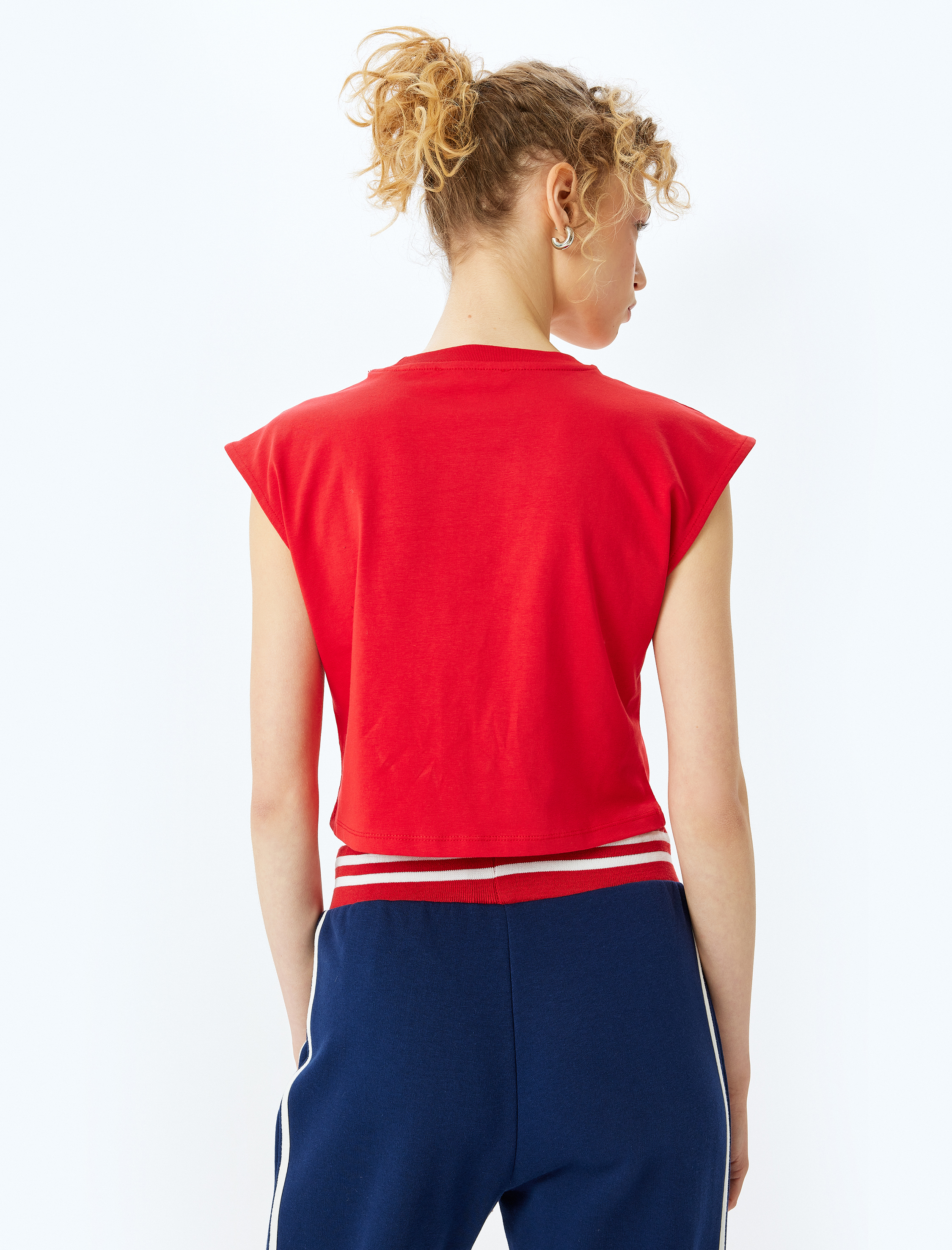 Slogan Baskılı Kolsuz Crop Bisiklet Yaka Tişört