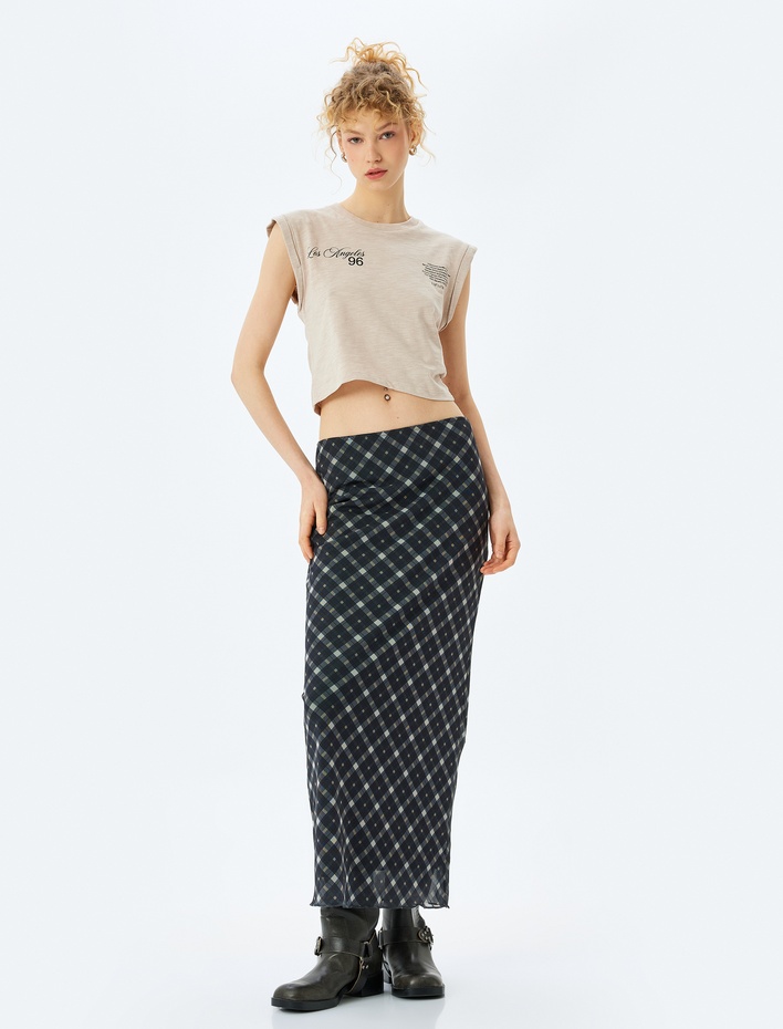  Bisiklet Yaka Kolsuz Crop Arkası Baskılı Üst