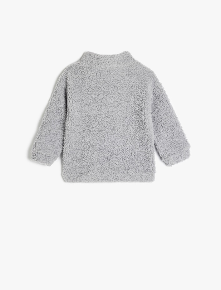 Erkek Bebek Nakış Detaylı Dik Yaka Yarım Fermuarlı Polar Sweatshirt