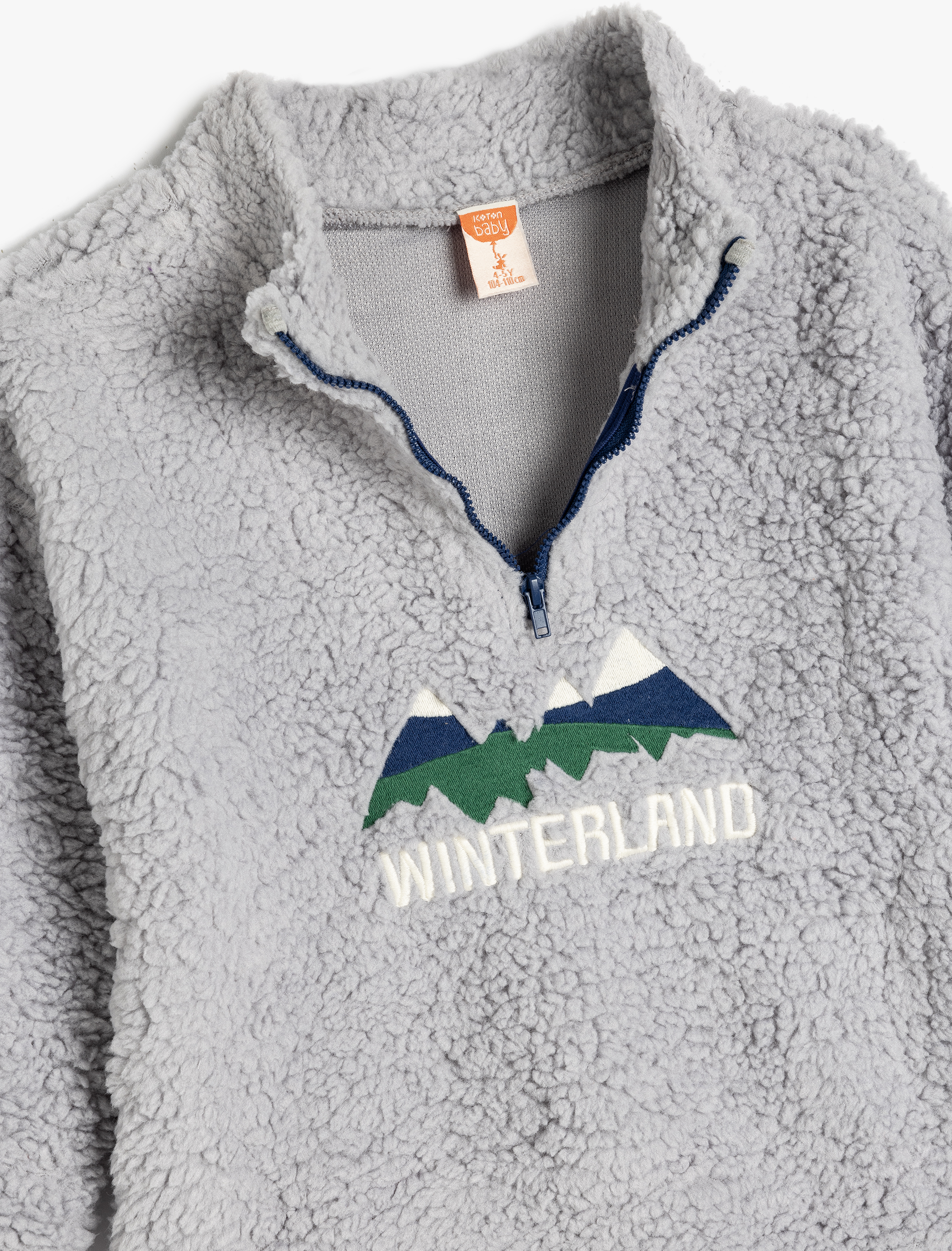  Erkek Bebek Nakış Detaylı Dik Yaka Yarım Fermuarlı Polar Sweatshirt