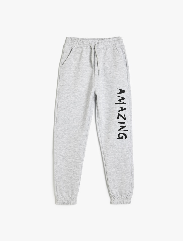 Erkek Çocuk Slogan Baskılı Beli Bağcıklı Şardonlu Jogger Eşofman Altı