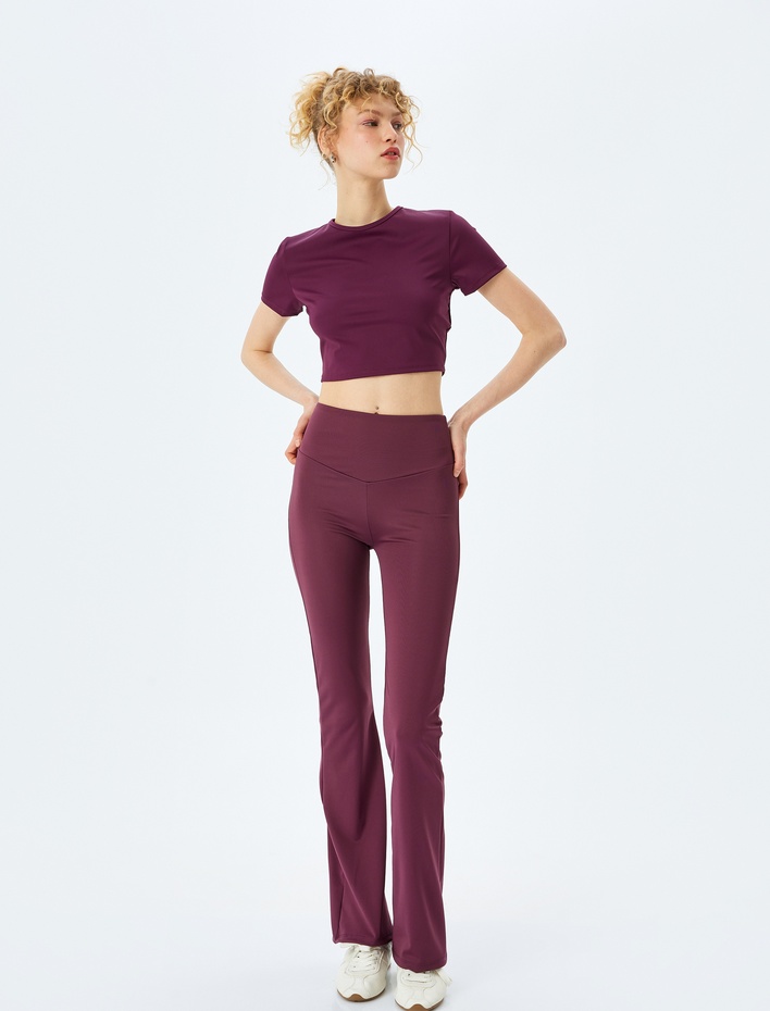  Slim Fit Kısa Kollu Crop Basic Spor Tişört