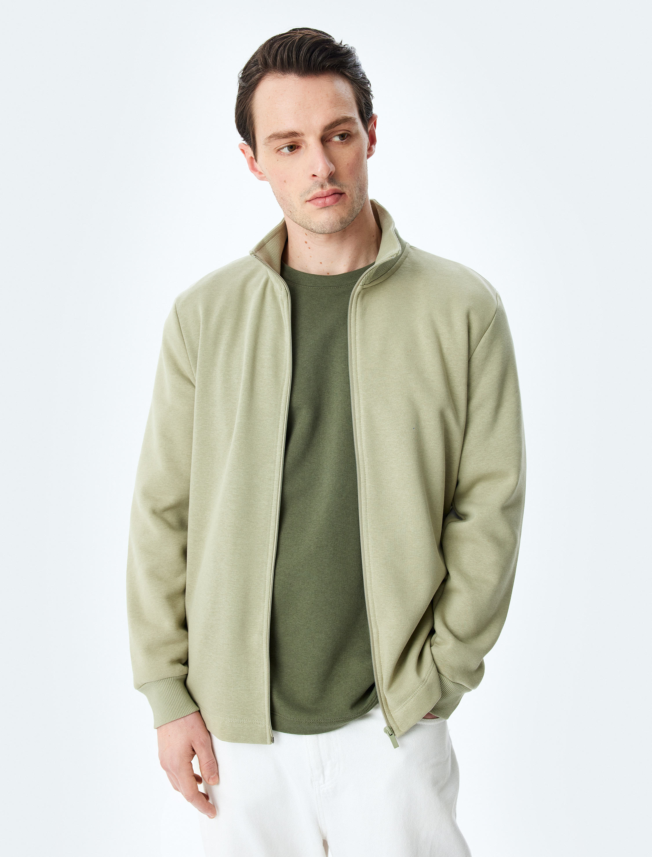   Regular Fit Pamuk Karışımlı Şardonlu Uzun Kollu Basic Fermuarlı Hırka