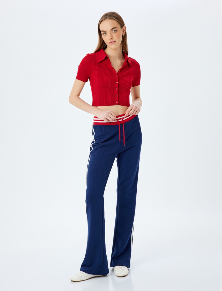  Polo Yaka Kazak Kısa Kollu Düğmeli Slim Fit