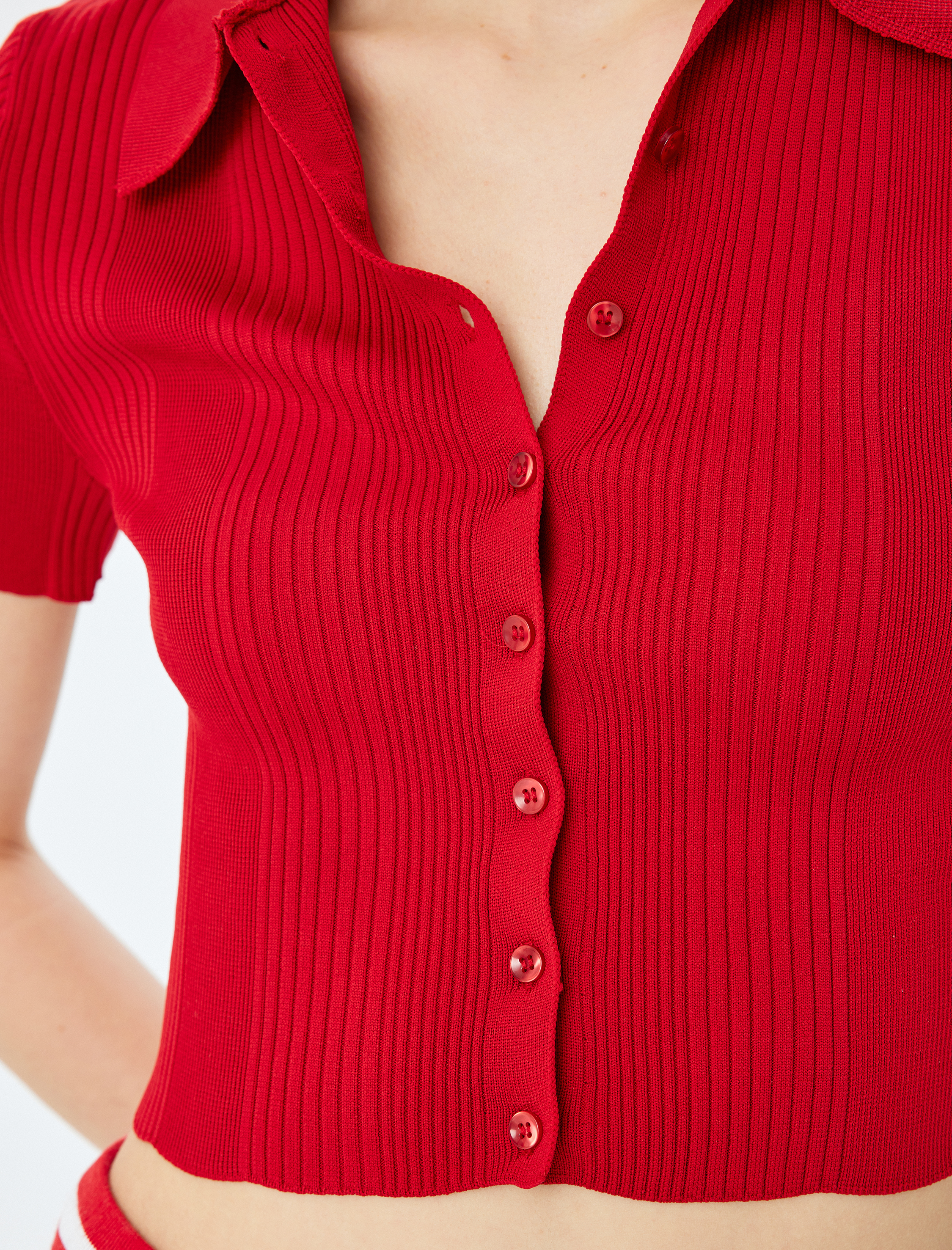 Polo Yaka Kazak Kısa Kollu Düğmeli Slim Fit