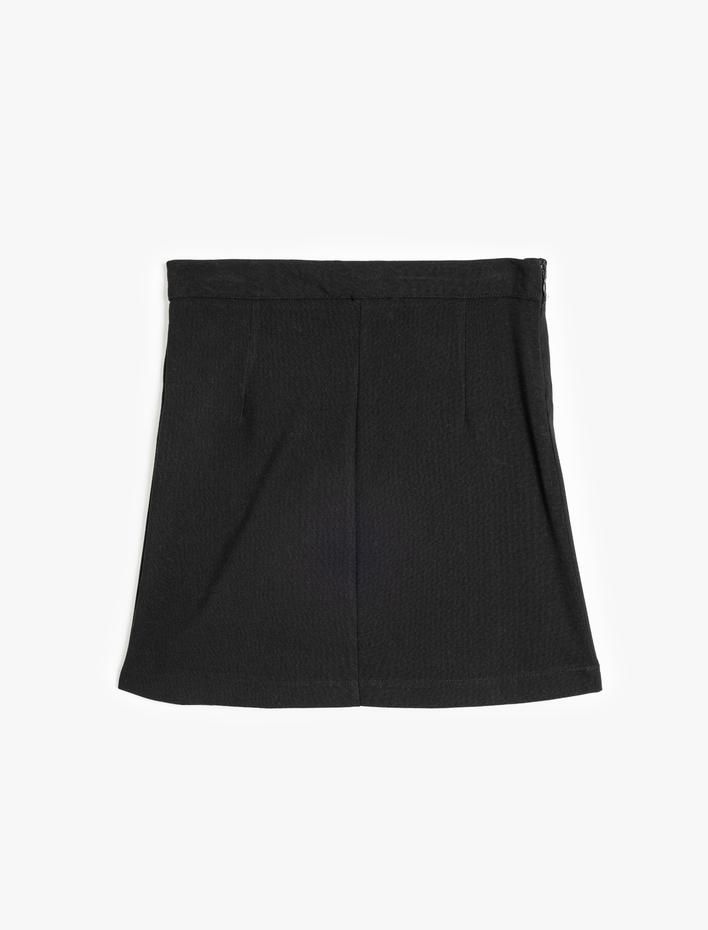 Kız Çocuk Ekoseli Şort Etek Kemer Tokalı Pileli Viskon Karışımlı