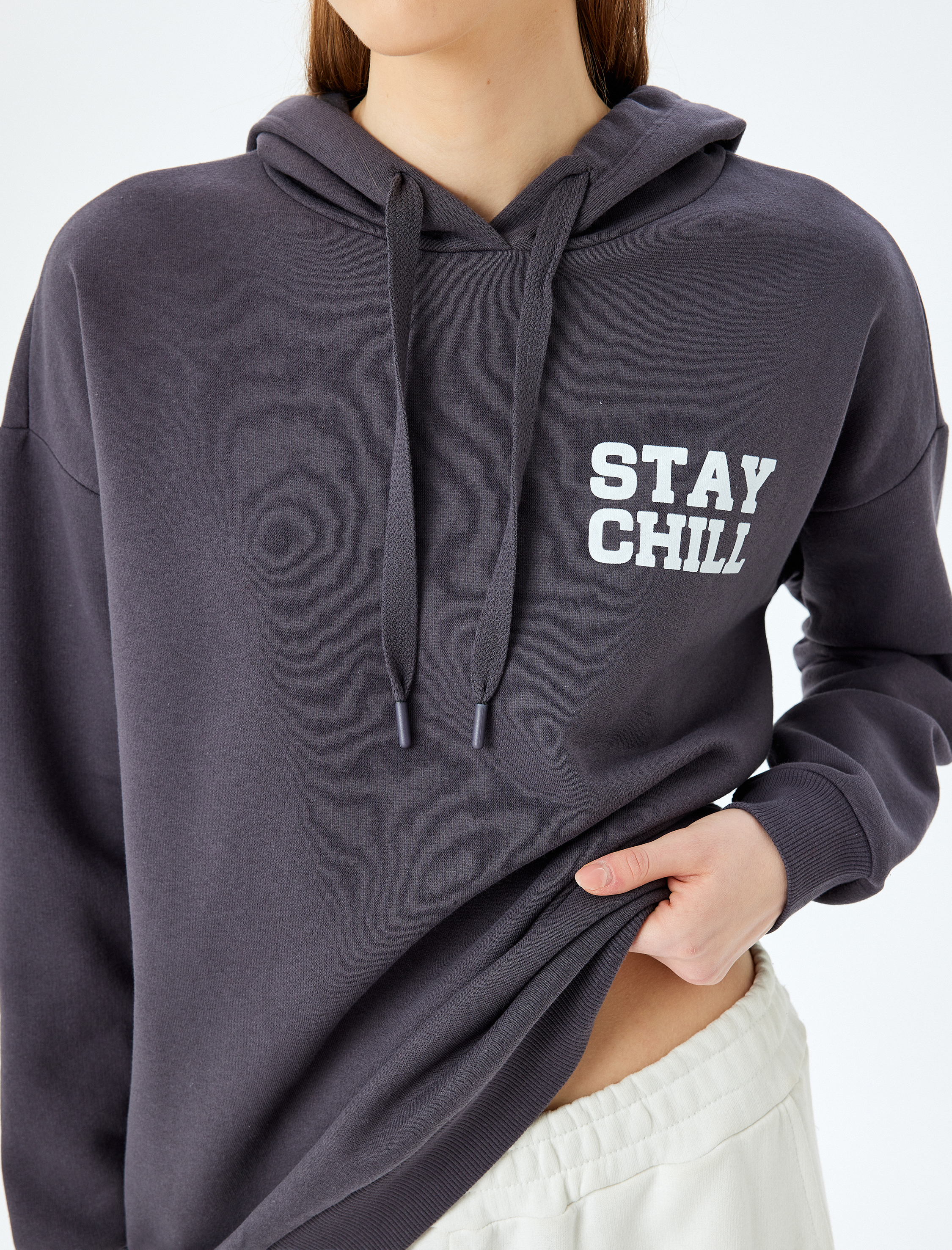   Şardonlu Arkası Baskılı Kapüşonlu Oversize Sweatshirt