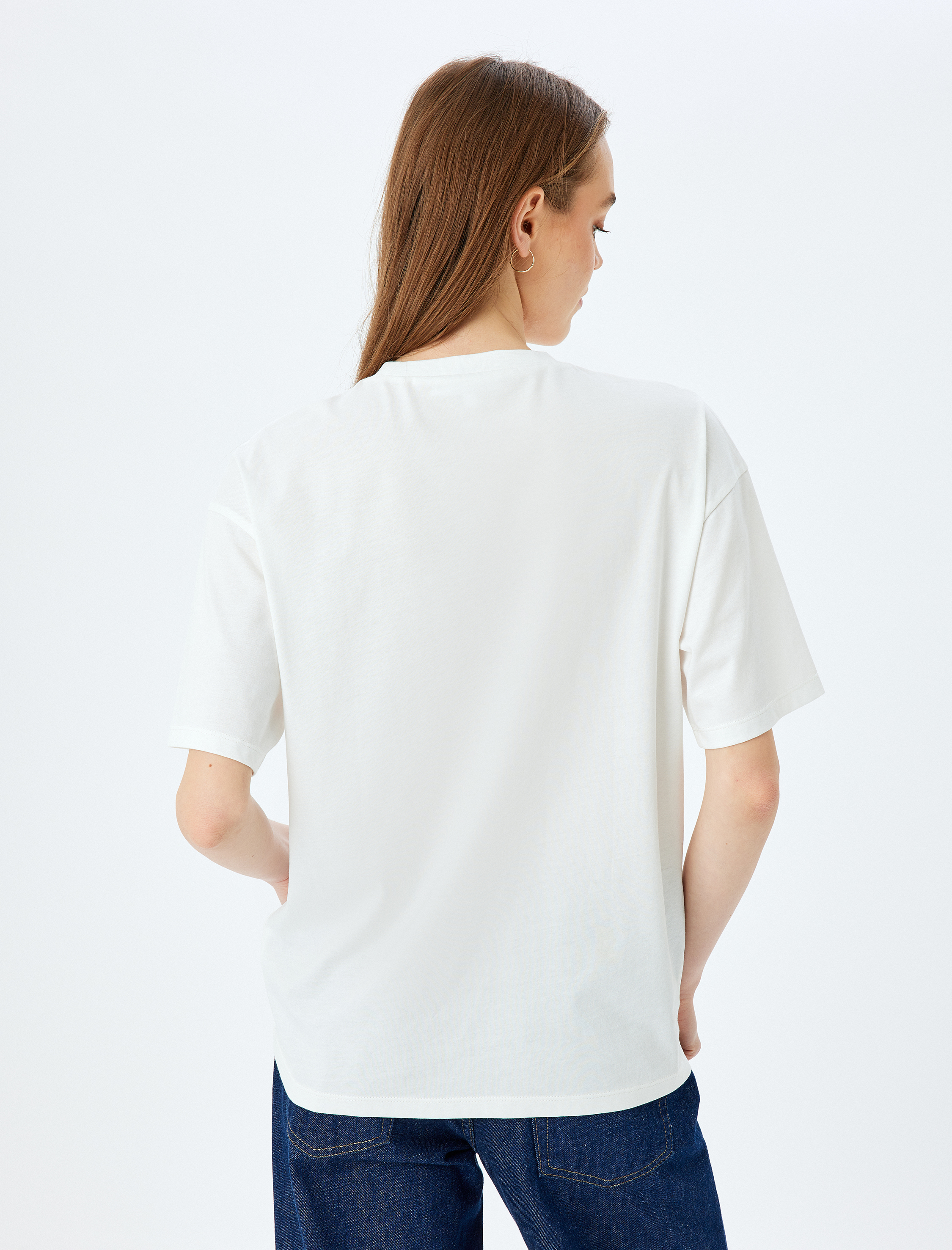   Kolej Baskılı Bisiklet Yaka Rahat Kalıp Kısa Kollu Tişört