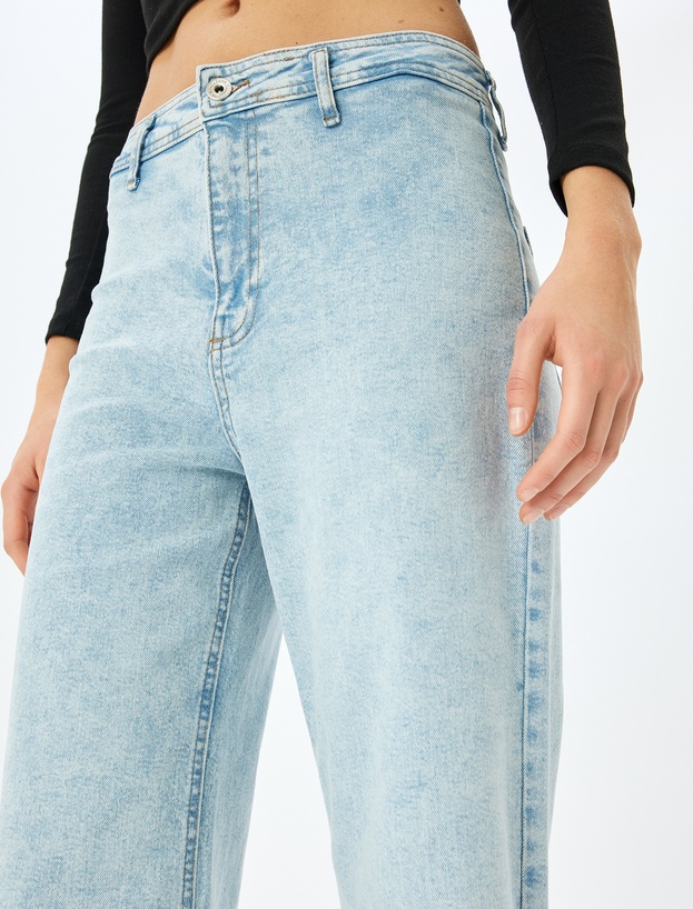 Yüksek Bel Kesik Paça Düğmeli Denim Pantolon -  Culotte Jean_4