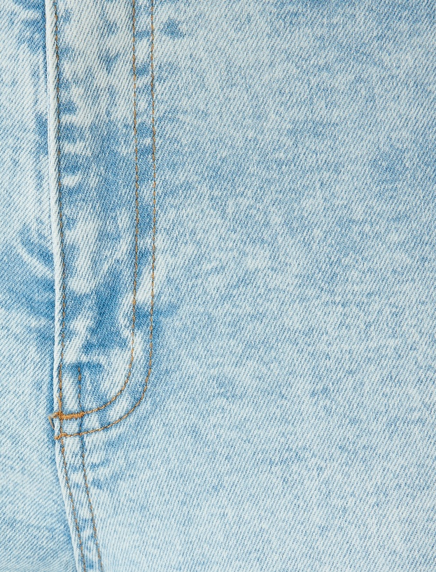 Yüksek Bel Kesik Paça Düğmeli Denim Pantolon -  Culotte Jean_5