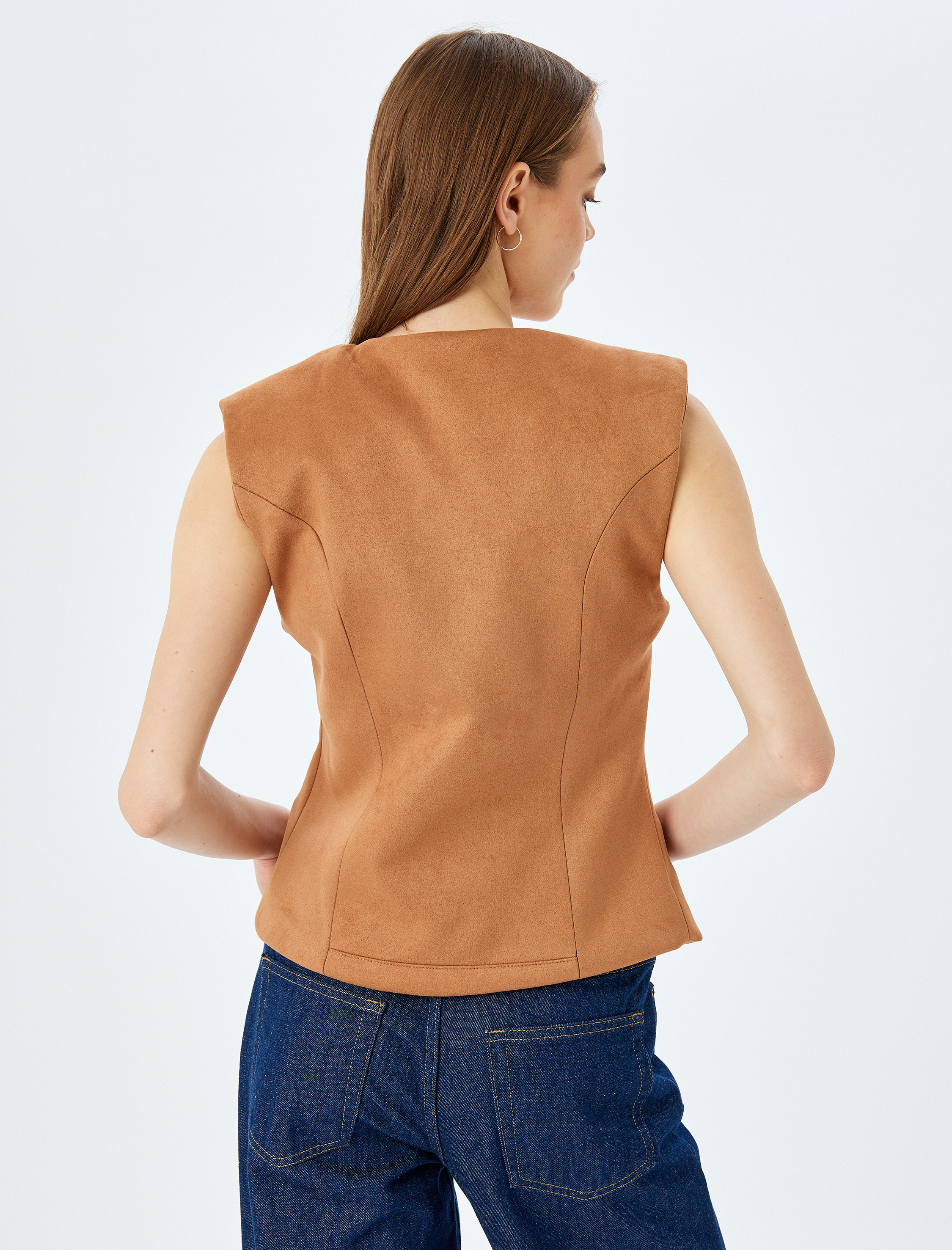 Düğmeli Fleto Cepli Bisiklet Yaka Slim Fit Yelek