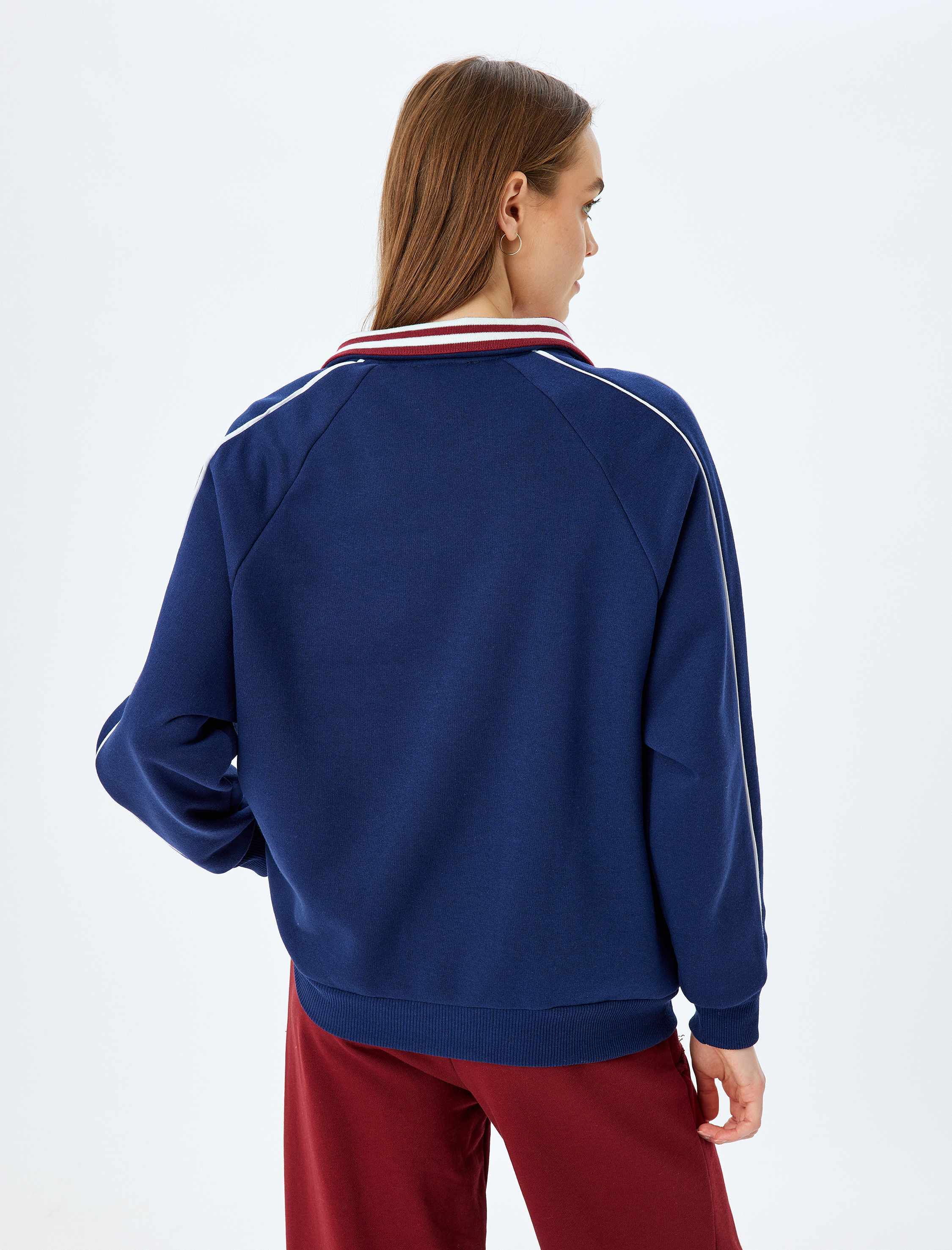   Şardonlu Yarım Fermuarlı Kolej Baskılı Biyeli Oversize Sweatshirt