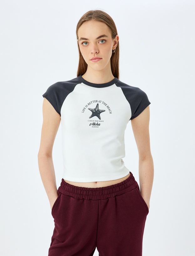 Bisiklet Yaka Renk Bloklu Basic Slim Fit Kısa Kollu Reglan Kol Tişört_2