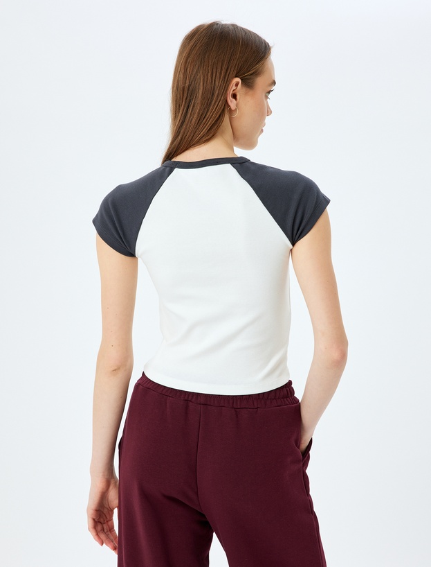Bisiklet Yaka Renk Bloklu Basic Slim Fit Kısa Kollu Reglan Kol Tişört_3