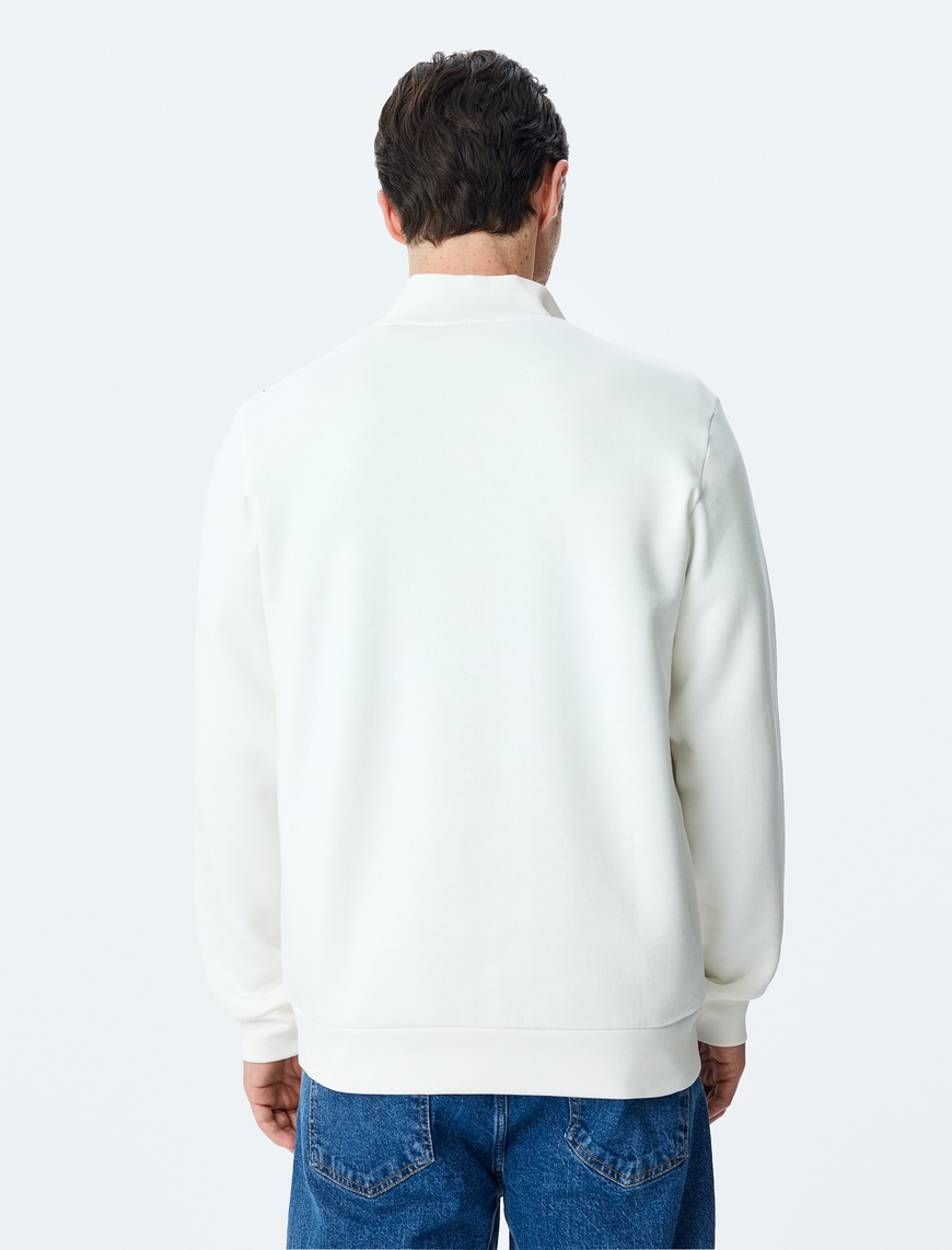   Uzun Kollu Pamuk Karışımlı Basic Yarım Fermuarlı Sweatshirt