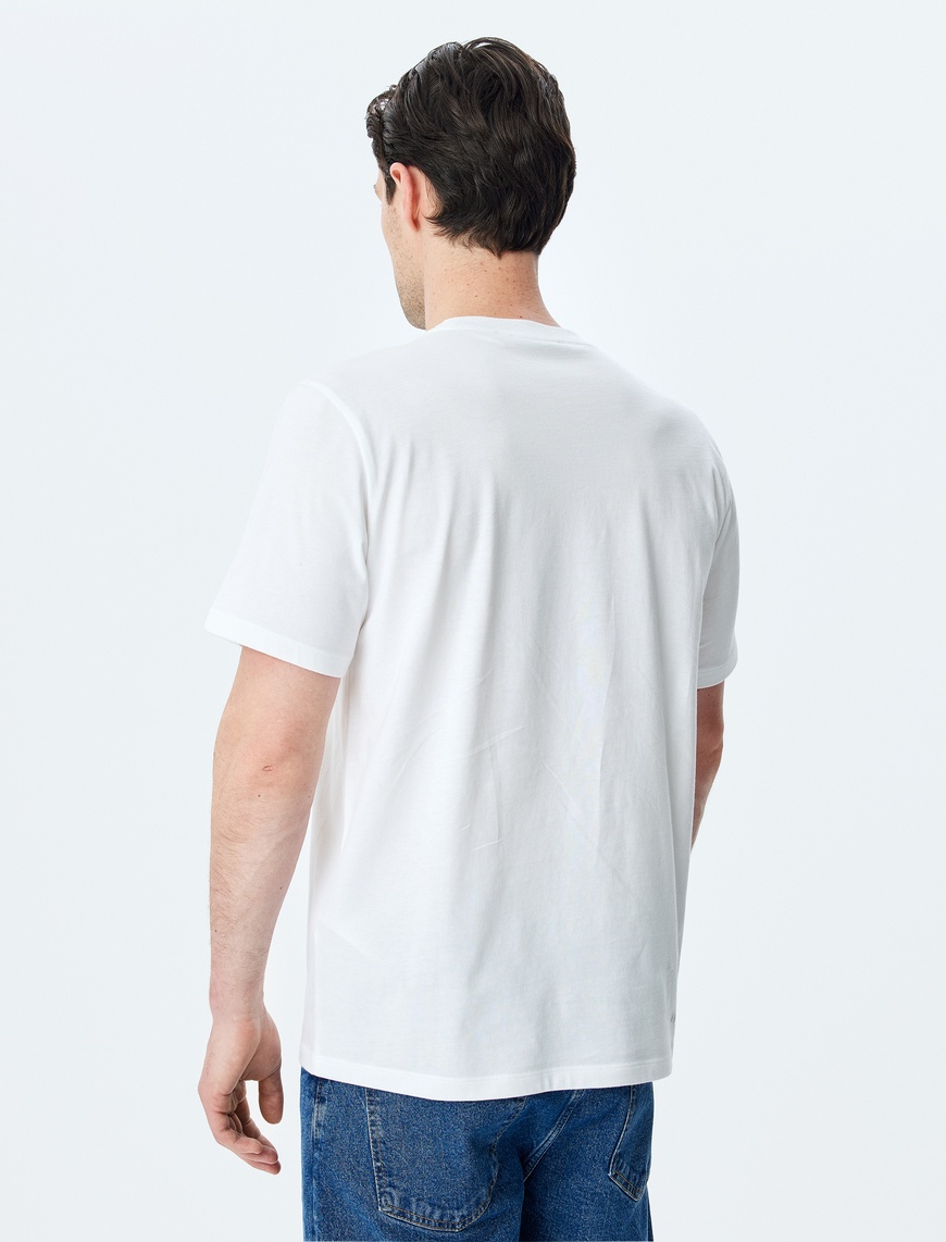   Bisiklet Yaka Çizgi Baskılı Pamuklu Kısa Kollu Slim Fit Tişört