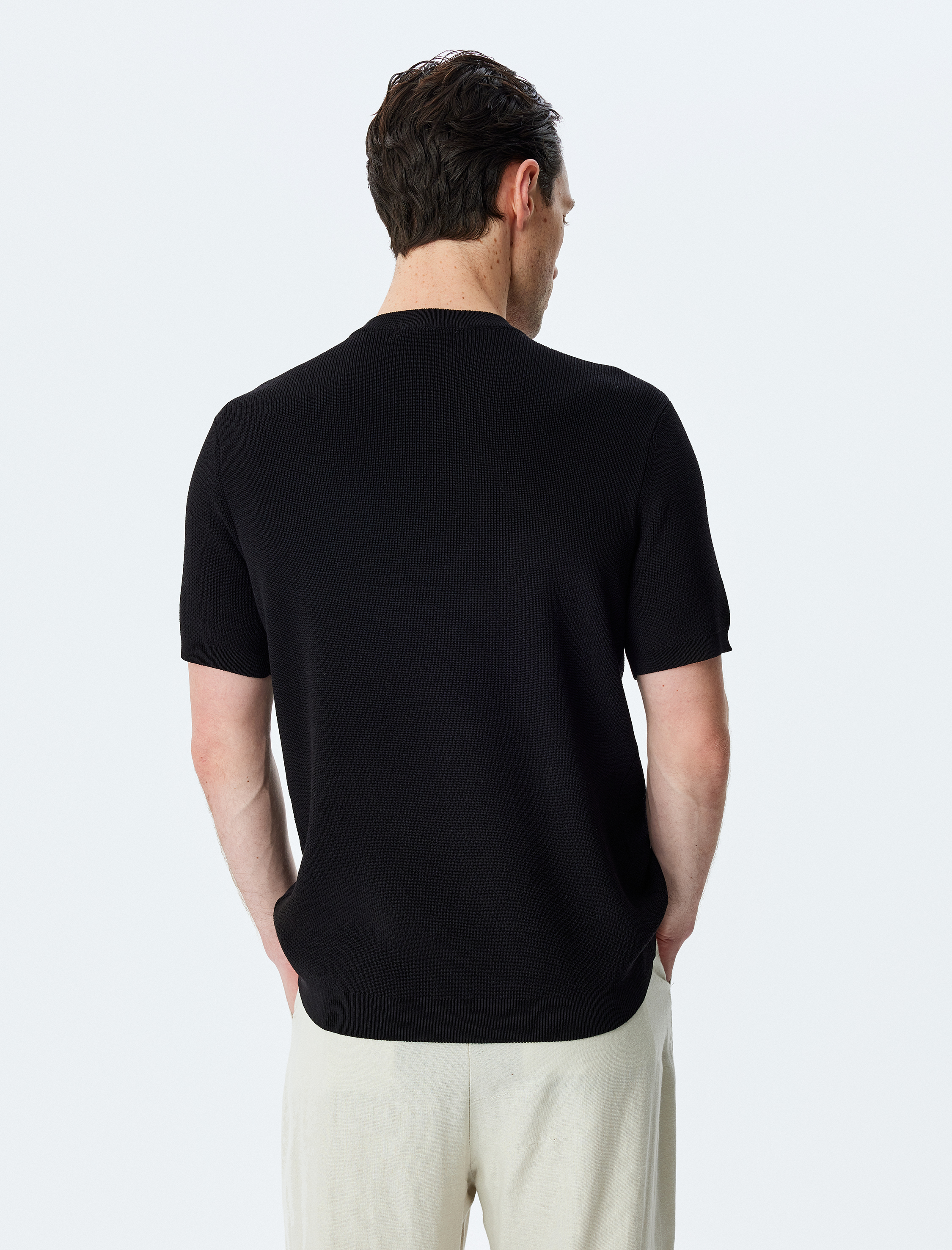 Bisiklet Yaka Regular Fit Viskon Karışımlı Kısa Kollu Triko Tişört