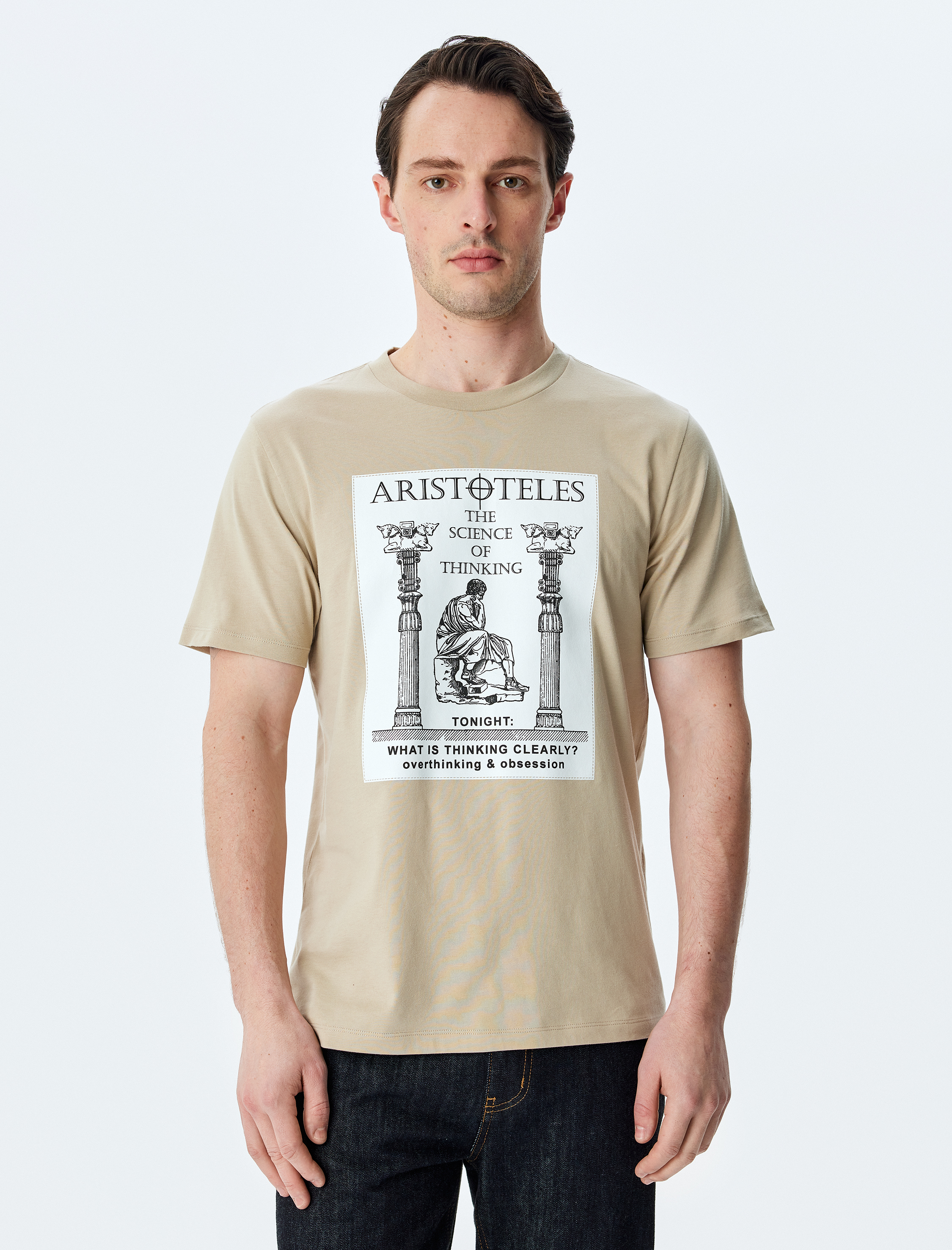   Baskılı Basic Kısa Kollu Bisiklet Yaka Slim Fit Tişört