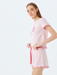 Pamuklu Baskılı Şortlu Pijama Takımı