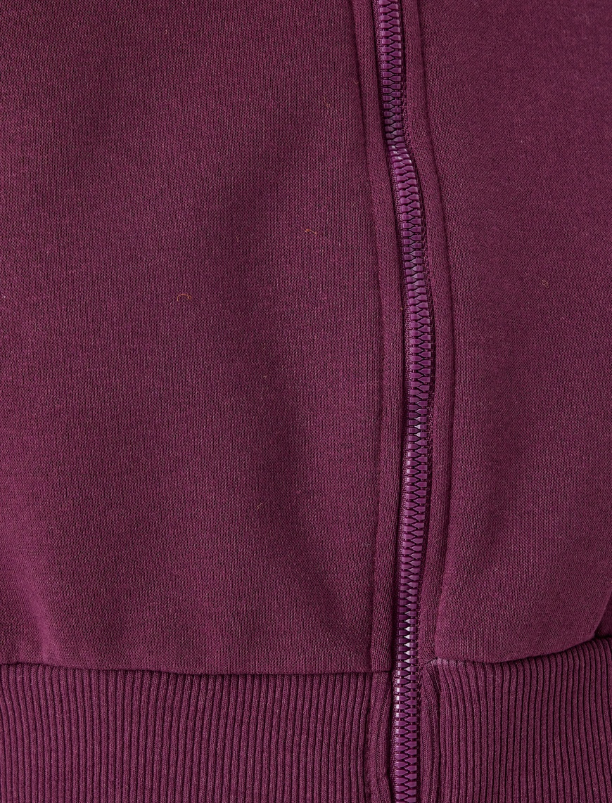   Şardonlu Bisiklet Yaka Fermuarlı Crop Spor Sweatshirt