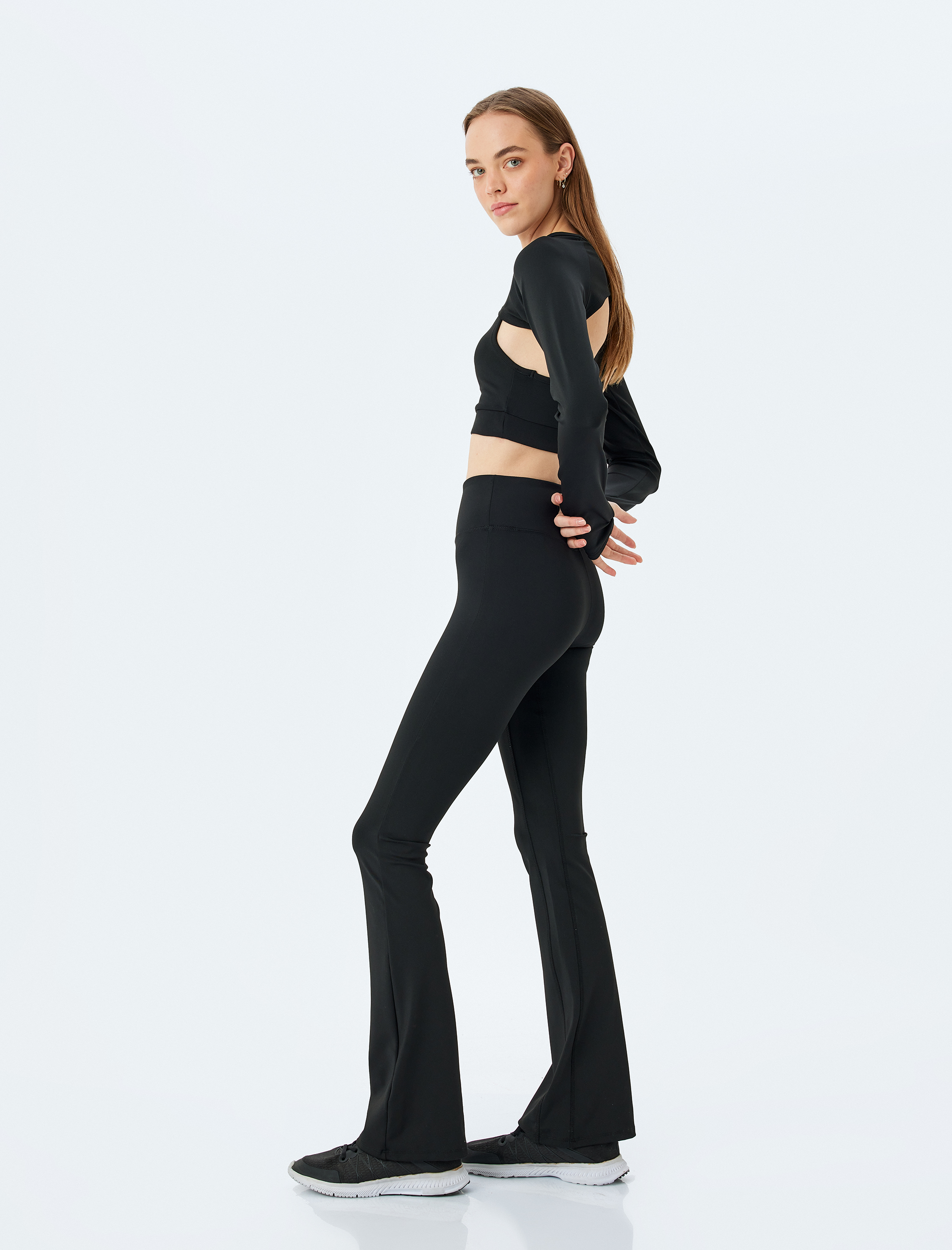 Yüksek Bel Dikiş Detaylı İspanyol Paça Spor Tayt