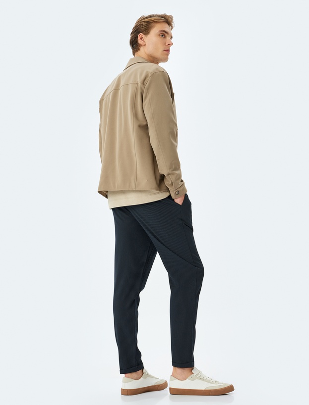 Katlamalı Paça Viskon Karışımlı Düğmeli Beli Bağcıklı Slim Fit Pantolon_1