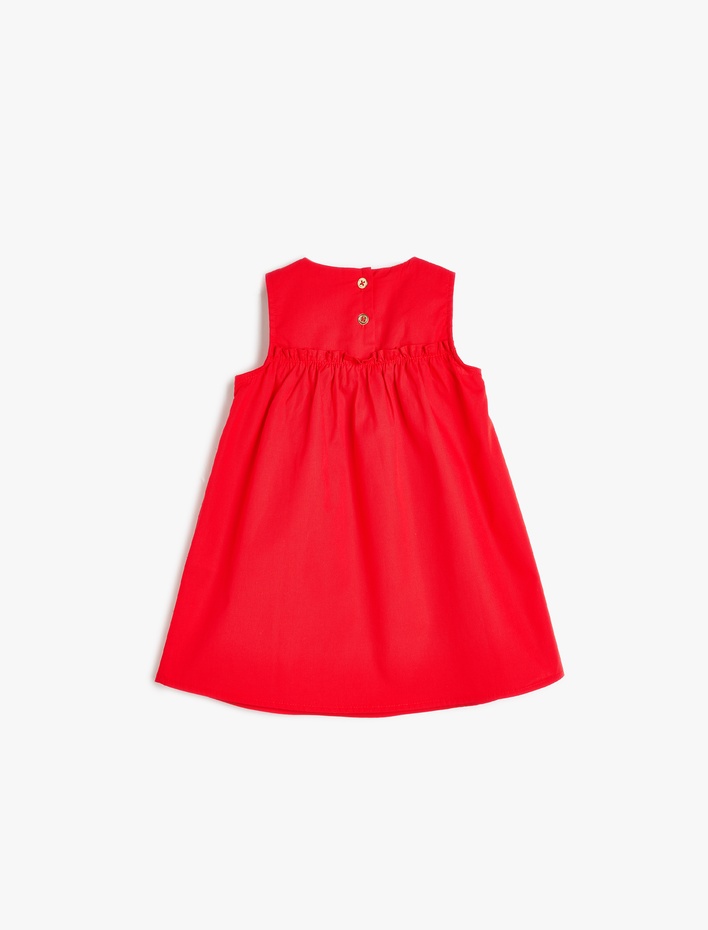 Kız Bebek Fiyonk Detaylı Bisiklet Yaka Pamuklu Askılı Elbise