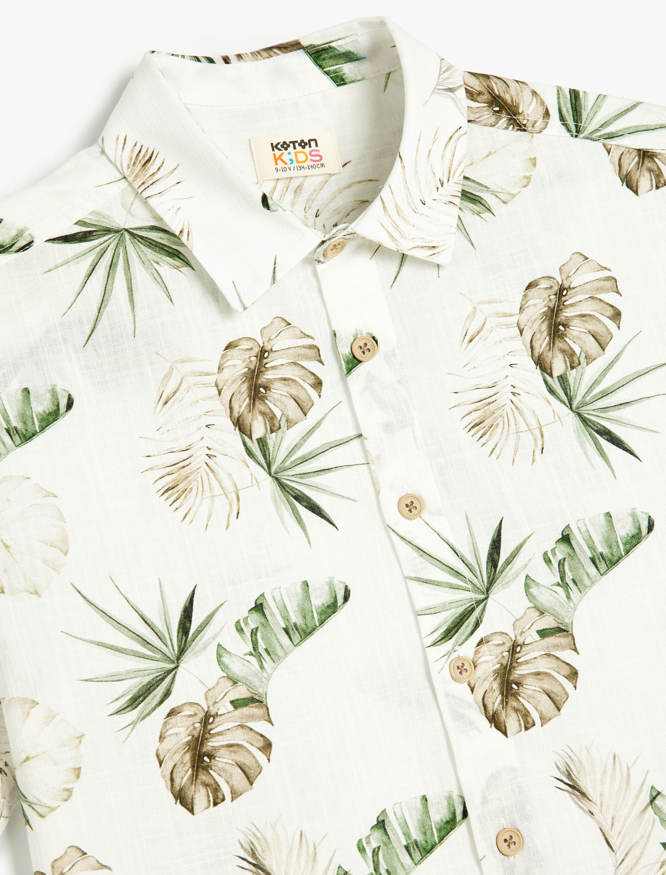  Erkek Çocuk Desenli Düğme Detaylı Kısa Kollu Pamuklu Gömlek