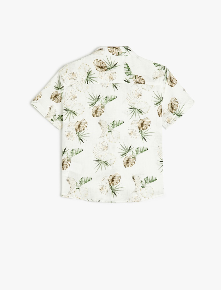 Erkek Çocuk Desenli Düğme Detaylı Kısa Kollu Pamuklu Gömlek