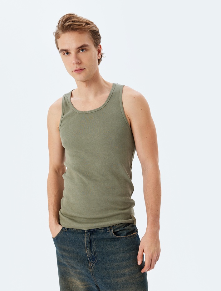  Bisiklet Yaka Slim Fit Kolsuz Fitilli Basic Atlet