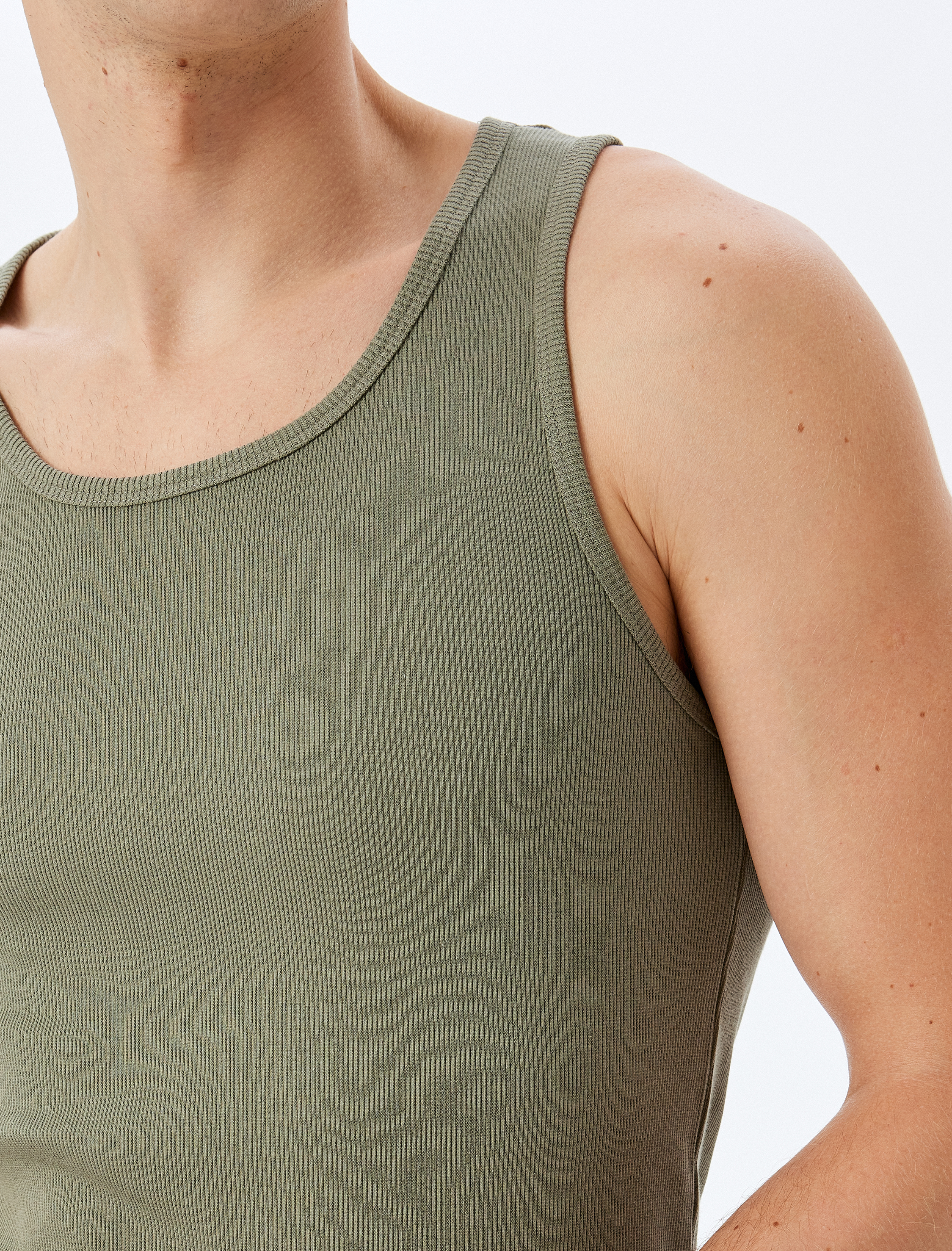   Bisiklet Yaka Slim Fit Kolsuz Fitilli Basic Atlet