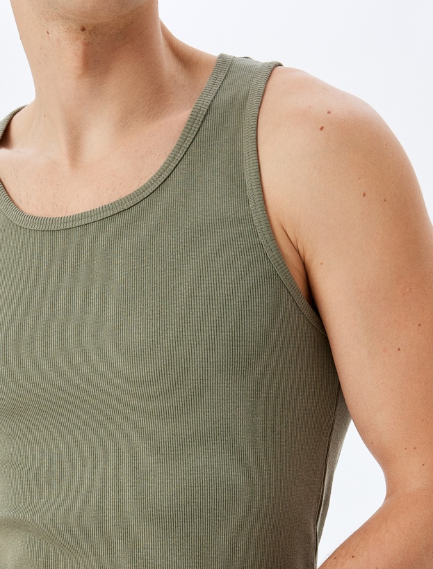 Bisiklet Yaka Slim Fit Kolsuz Fitilli Basic Atlet_4