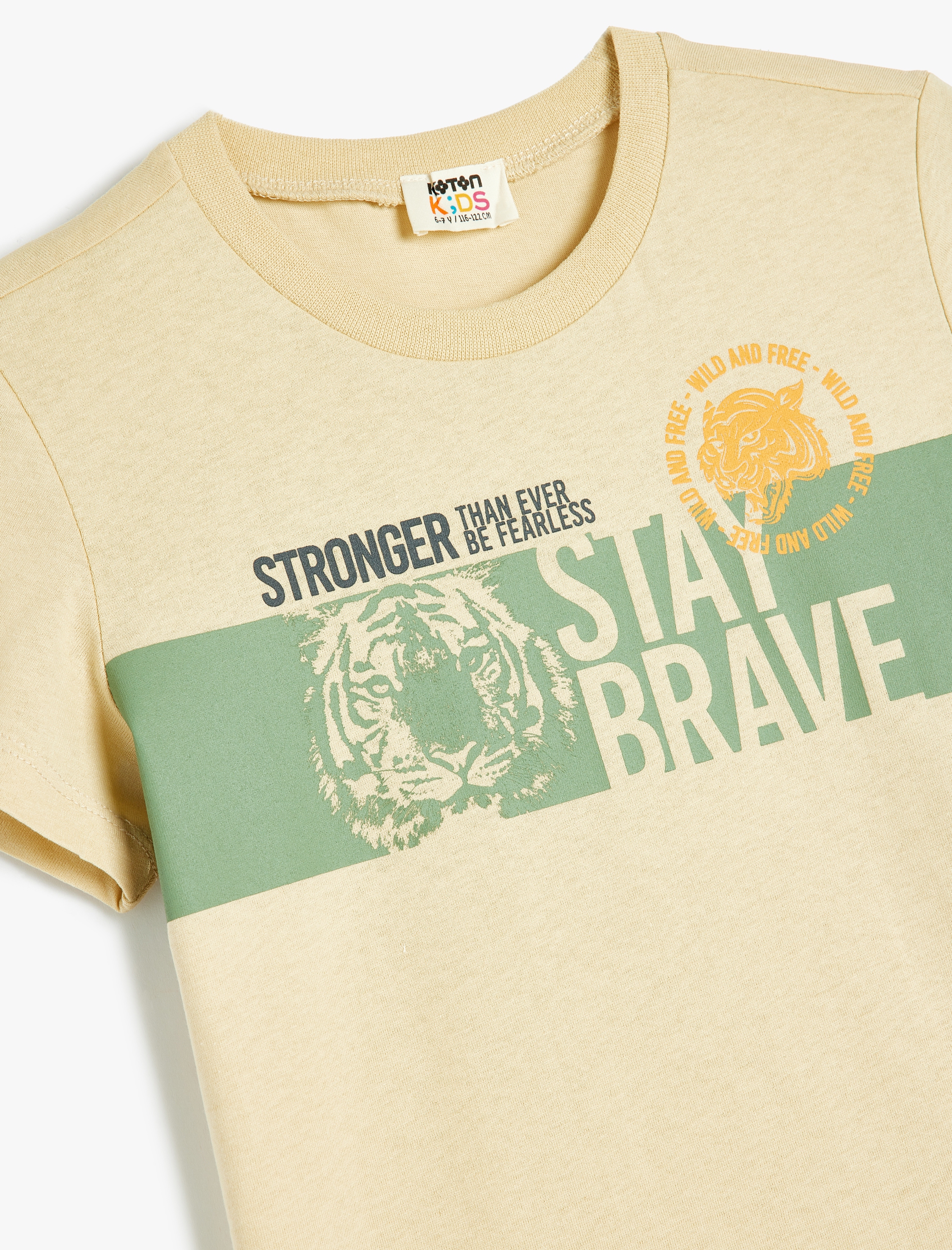  Erkek Çocuk Kaplan Baskılı Kısa Kollu Bisiklet Yaka Pamuklu Tişört