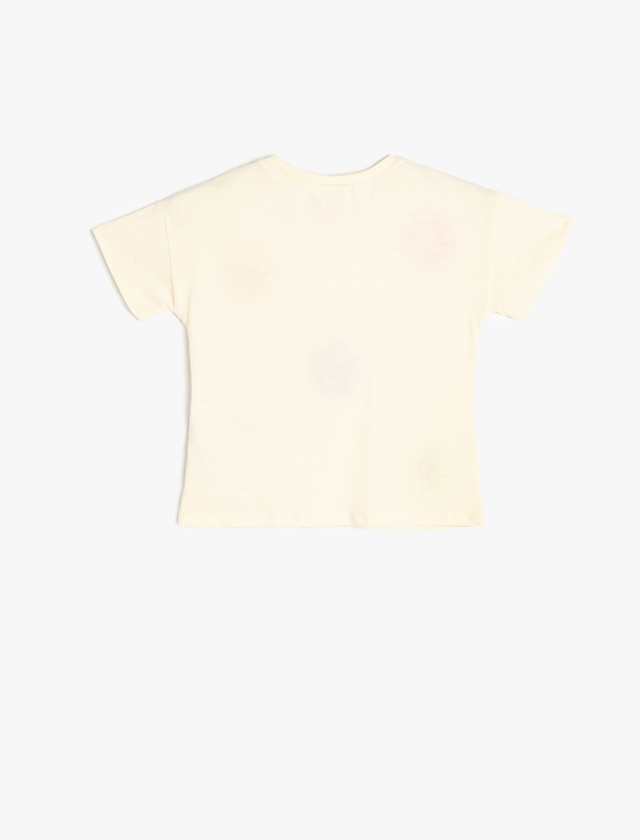 Kız Bebek Çiçek Nakışlı Bisiklet Yaka Kısa Kollu Pamuklu Tişört