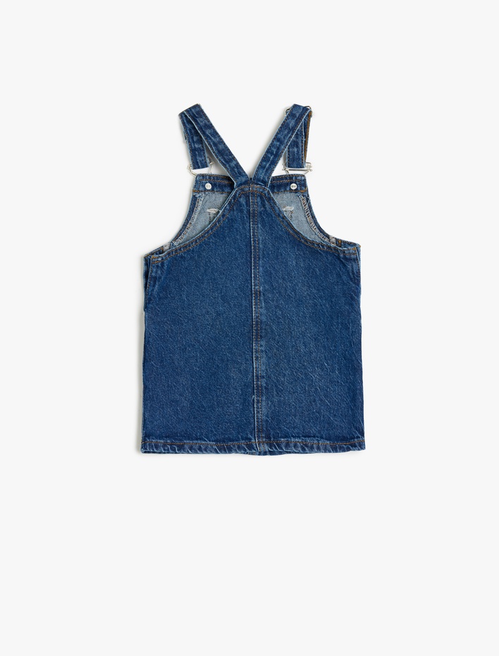 Kız Bebek Pamuklu Kare Yaka Cep Detaylı Denim Jile Elbise