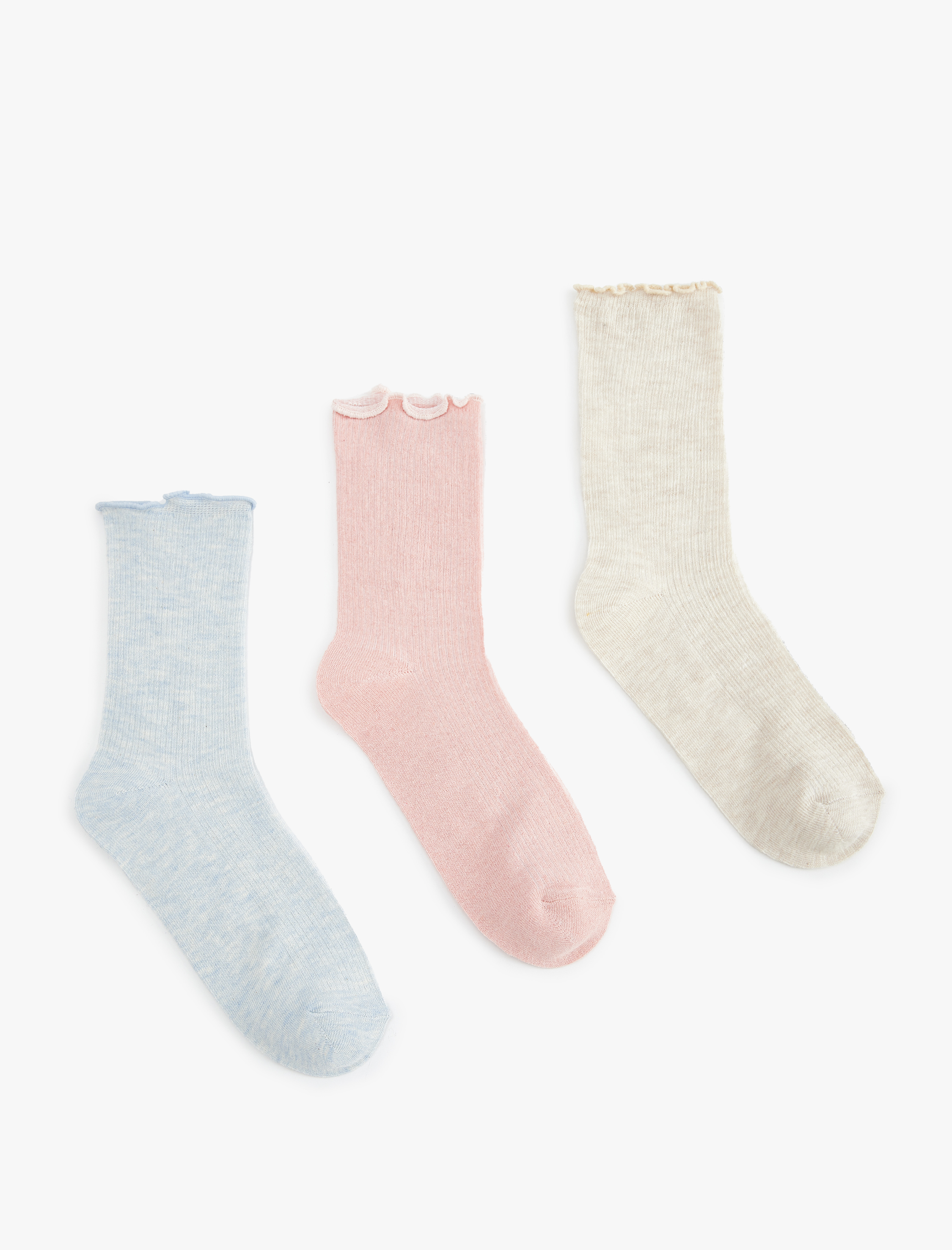  Kadın 3'lü Fırfırlı Çok Renkli Soket Çorap Seti